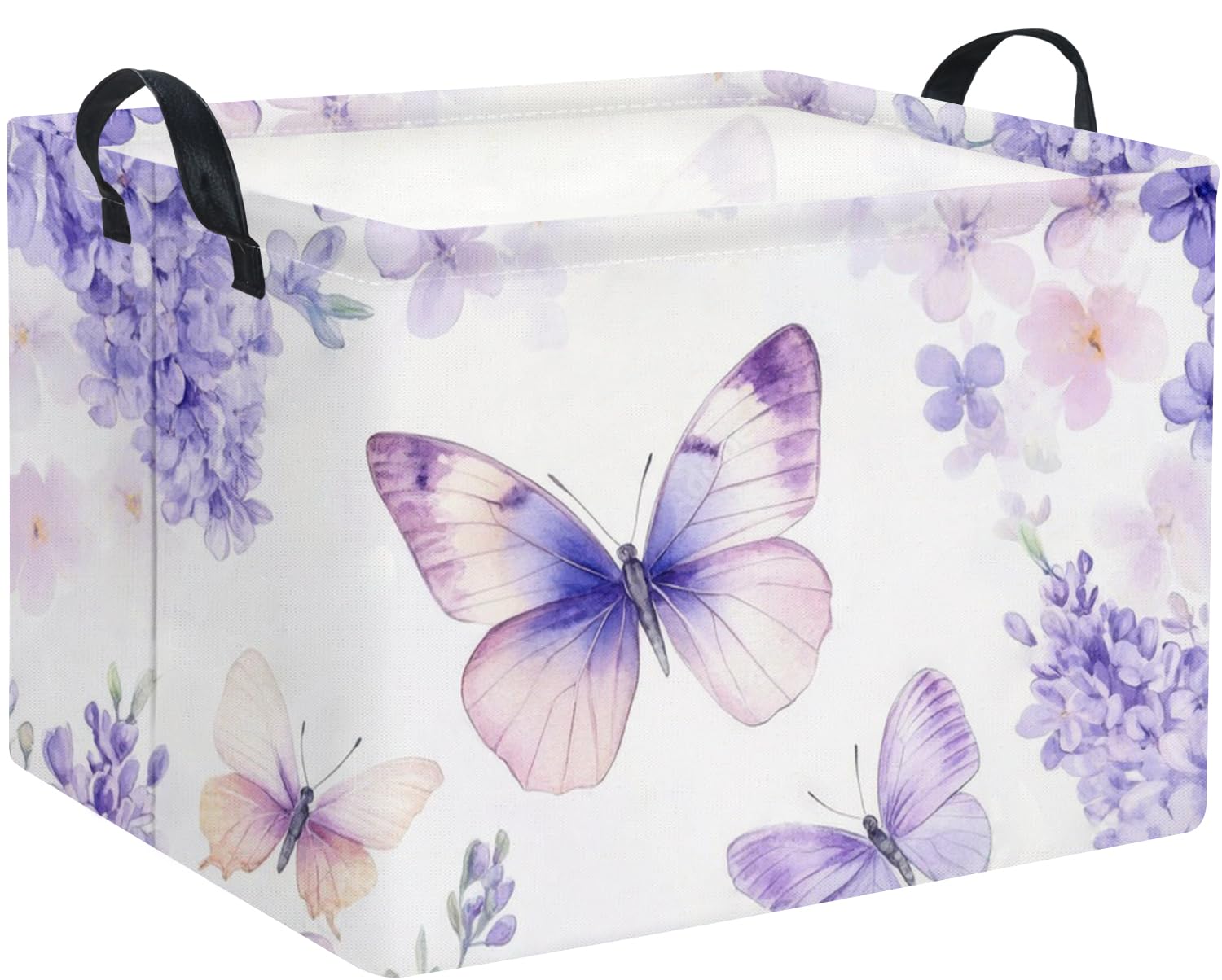 Rectangular Kids Storage Basket Baby Storage Basket with Handles for Home Kitchen Boys and Girls Cute Toy Storage Bin Organizer Shelf Book Room Decor(Purple Butterfly)