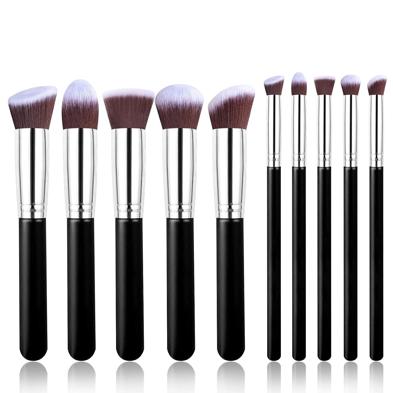 AprFairy Makeup Brushes 10 PCs Makeup Brush Set Premium Synthetic Foundation Brush Blending Face Powder Blush Concealers Eye Shadows Make Up Brushes Kit Makeup Tools Set(Black Silver)