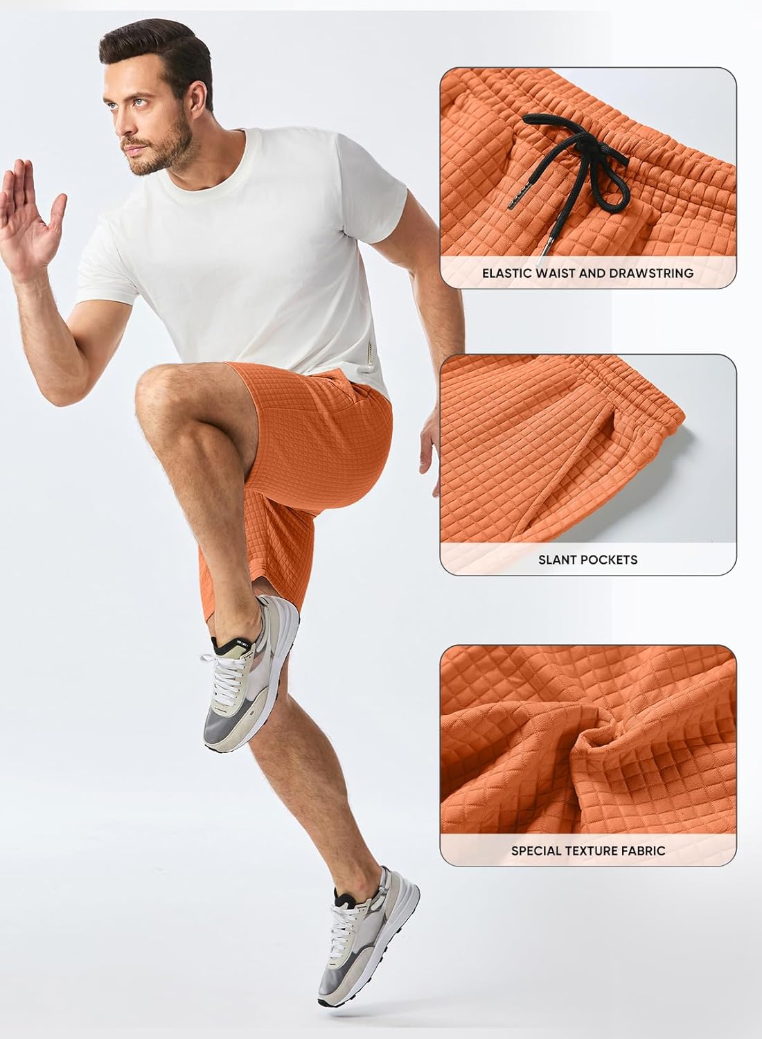 JMIERR Mens Sweat Shorts Casual Stretch Elastic Waist Waffle Workout Gym Short 7 inch Inseam Running Short with Pocket