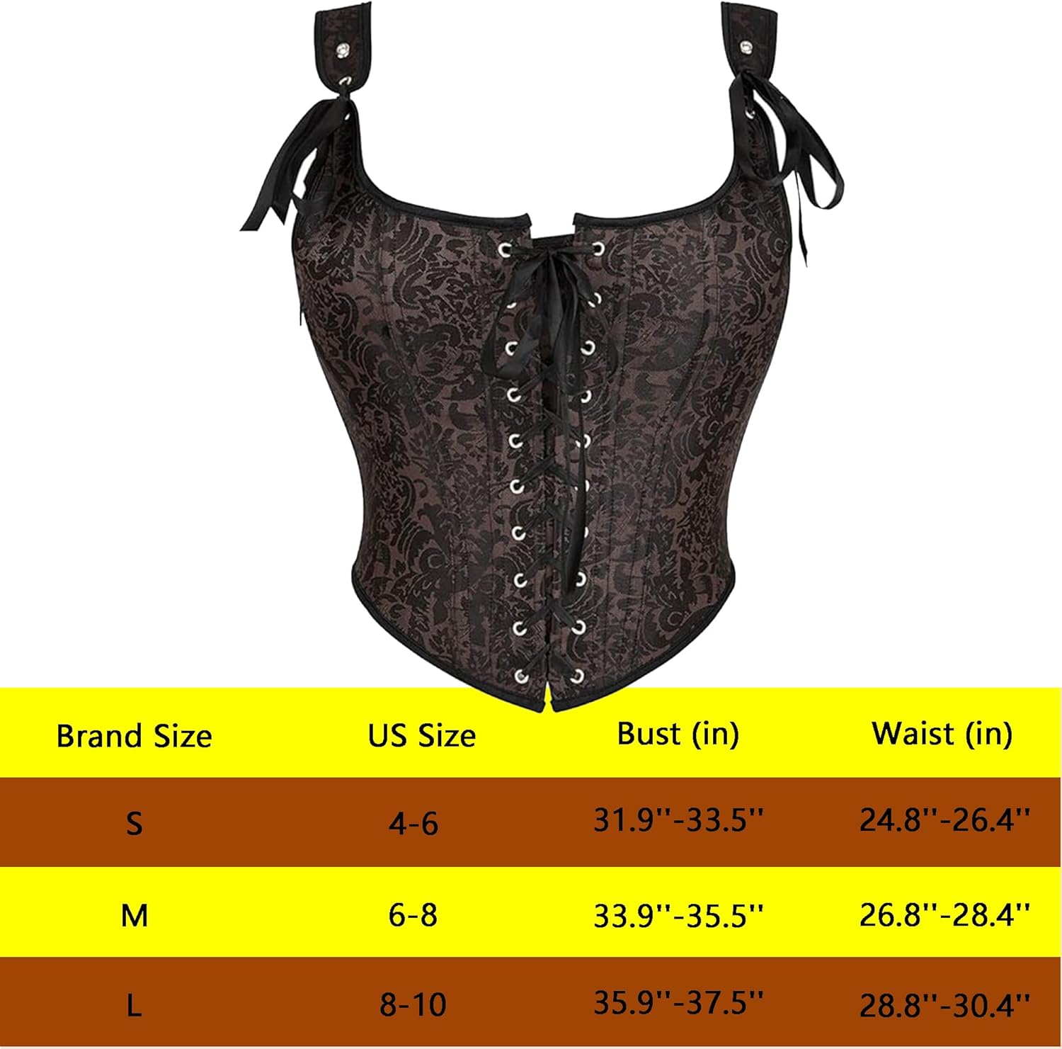 Women's Renaissance Floral Corset Tops Going-Out Vintage Brown Push-Up Overbust Bustier Lace-Up Boned Bodyshaper - Image 2