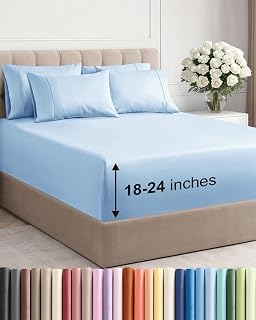 Extra Deep Queen Sheet Set - 6 Piece Breathable and Cooling Sheets - Hotel Luxury Bedding for Women, Men, Kids & Teens - Easy Secure Fit - Soft, Wrinkle Free & Comfy - Extra Deep Pockets - Light Blue