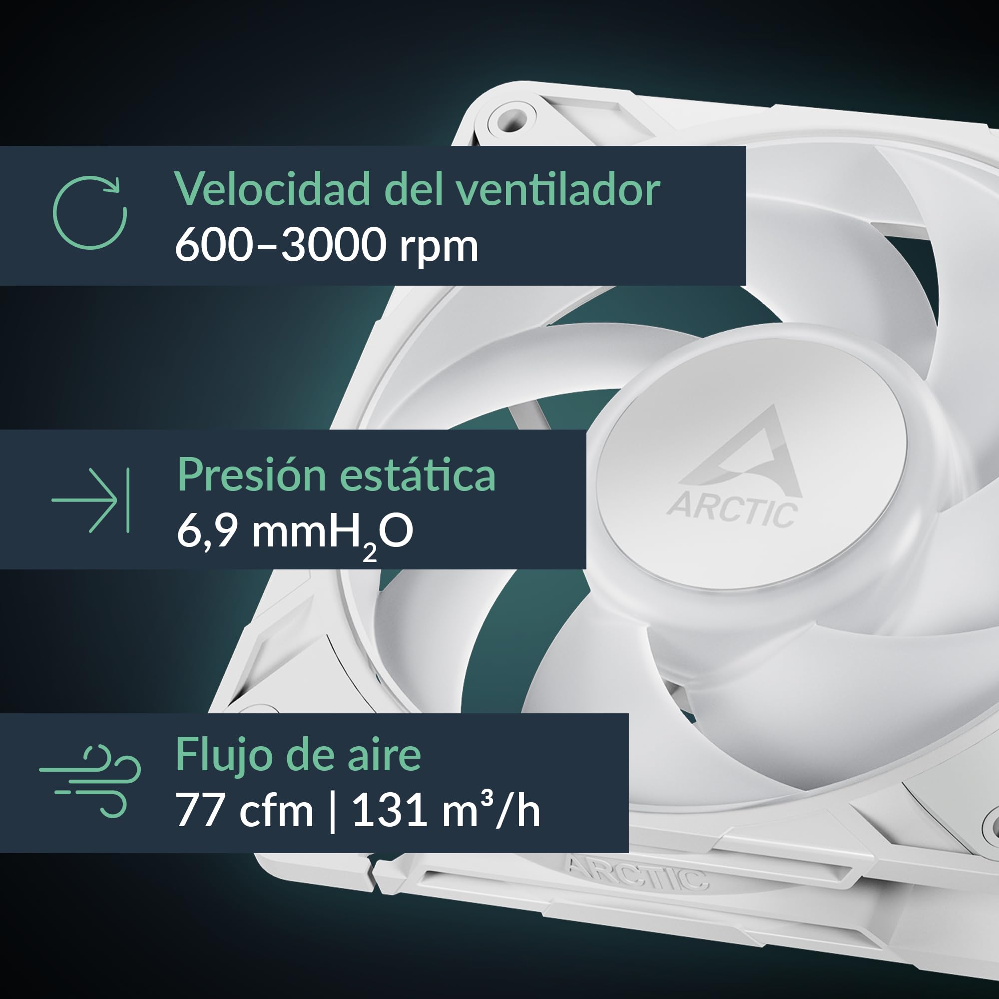ARCTIC P12 Pro A-RGB (3 Piezas) - Potente Ventilador de Caja PC Premium, Case Fan PWM 120mm, Divisor cable Y, 600–3000 rpm, 0 rpm <5% PWM, 5V Digital RGB, 4 Pines, Rodamiento fluidodinámico - Blanco