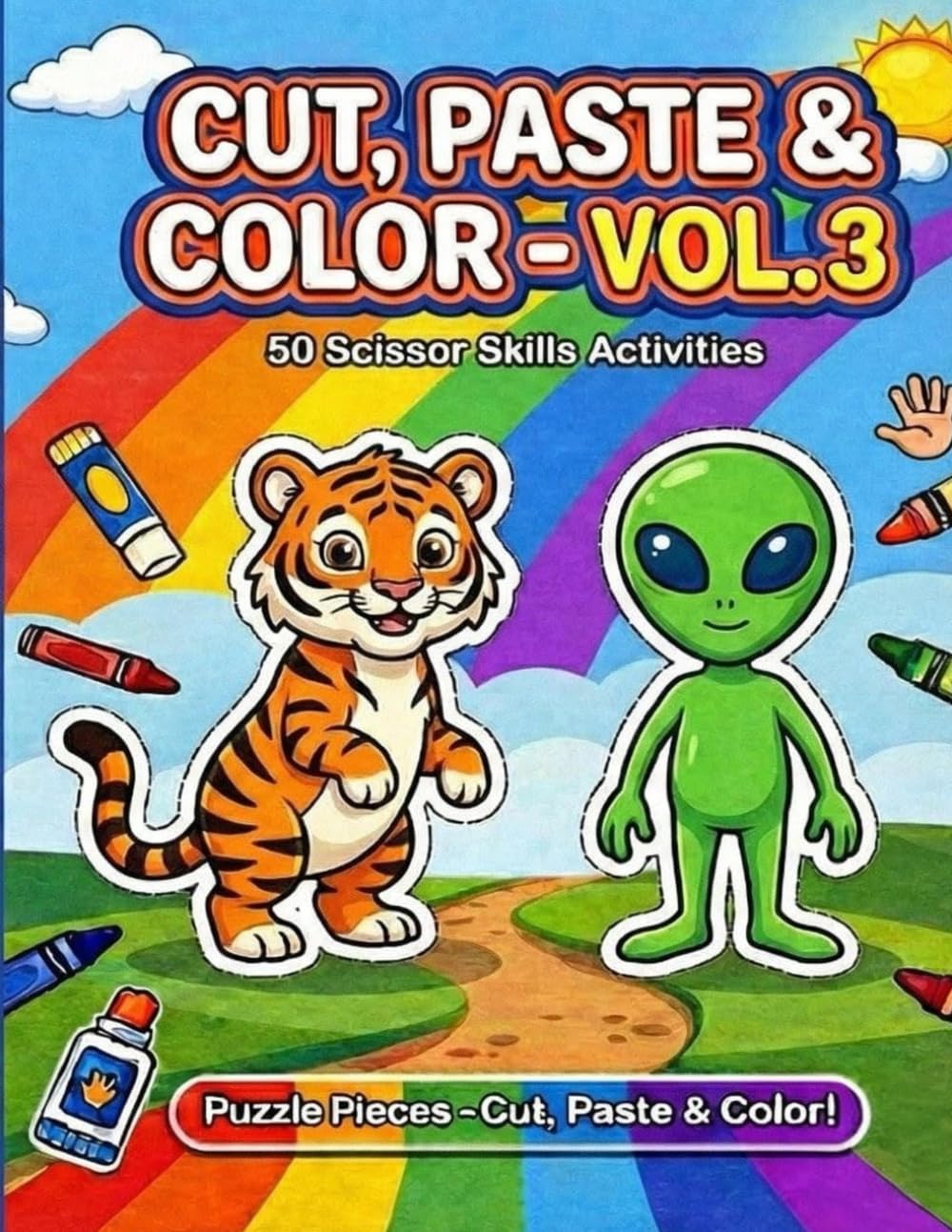 CUT, PASTE & COLOR V.3: 50 Scissor Skills Activity Book (Puzzle Pieces)