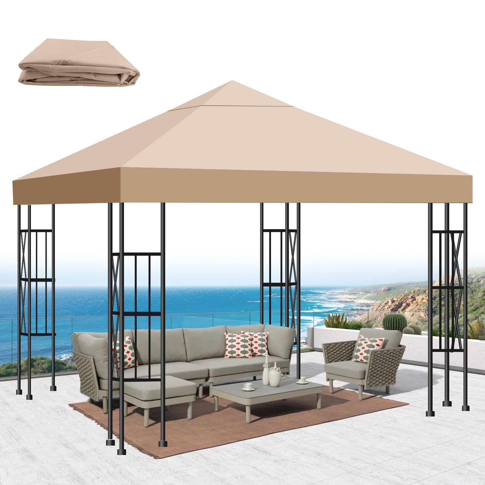 Tetto di Ricambio per Gazebo 3x3 m - Telo Ricambio Gazebo - Copertura Gazebo Rimovibileer, Tetto di Ricambio per Gazebo Giardino Impermeabile e Anti-UV per Giardino, Terrazza, Campeggio