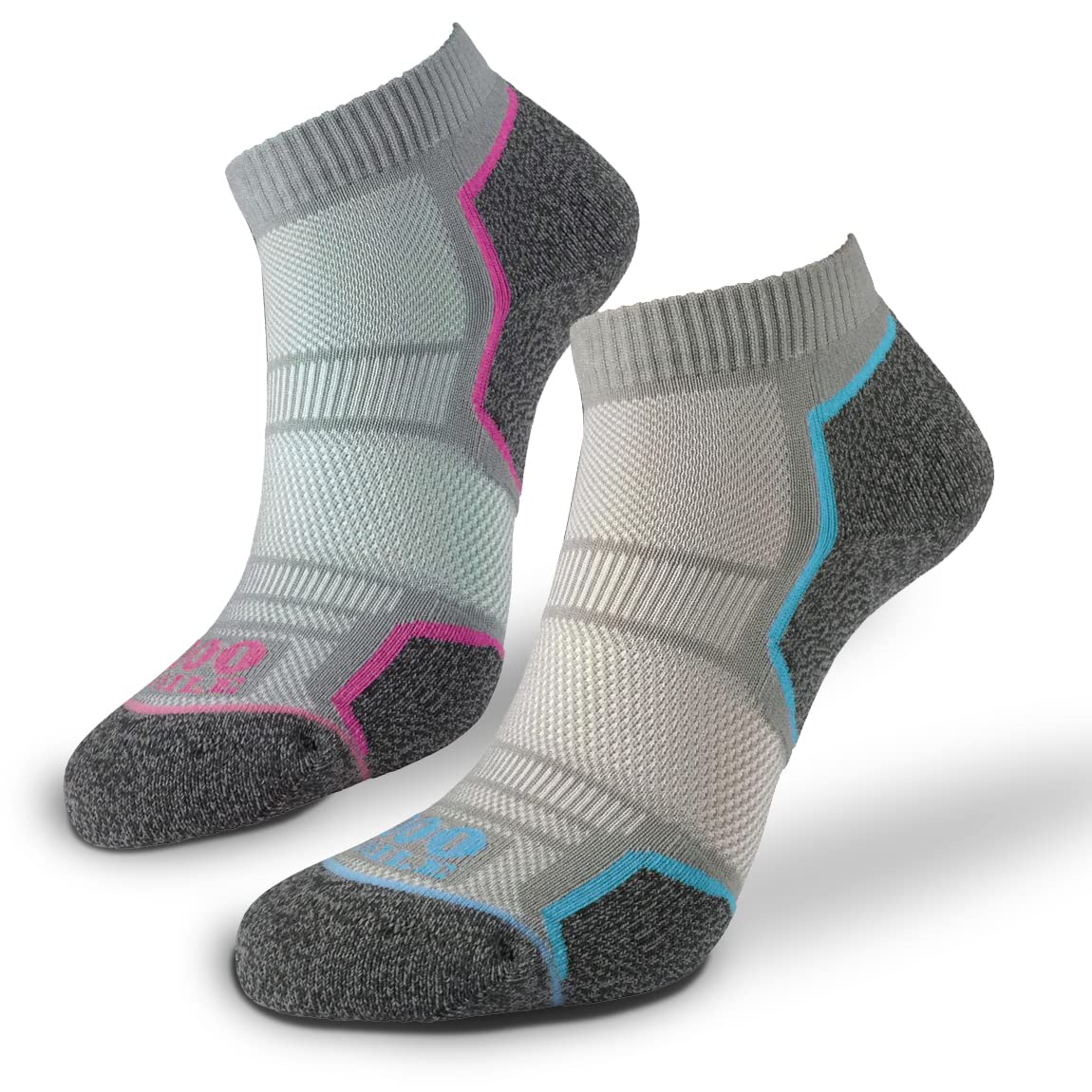 1000 Mile Run Anklet REPREVE Single Layer Workout Womens Ankle Socks Twin Pack - Silver (Small / 3-5.5UK)