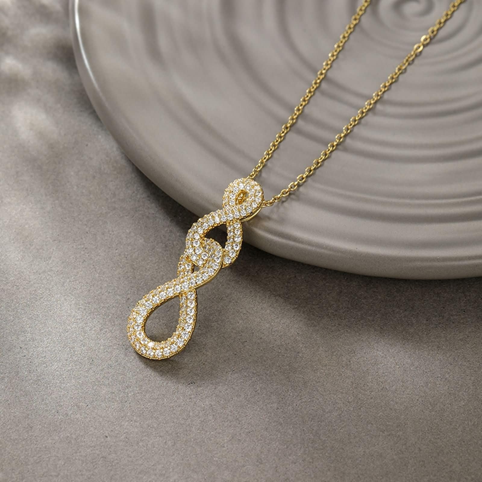 KnSam Collana in vero oro giallo 9 K/14 K/18 K con moissanite, ciondolo infinito in oro 375/585/750, collana da donna 45 cm