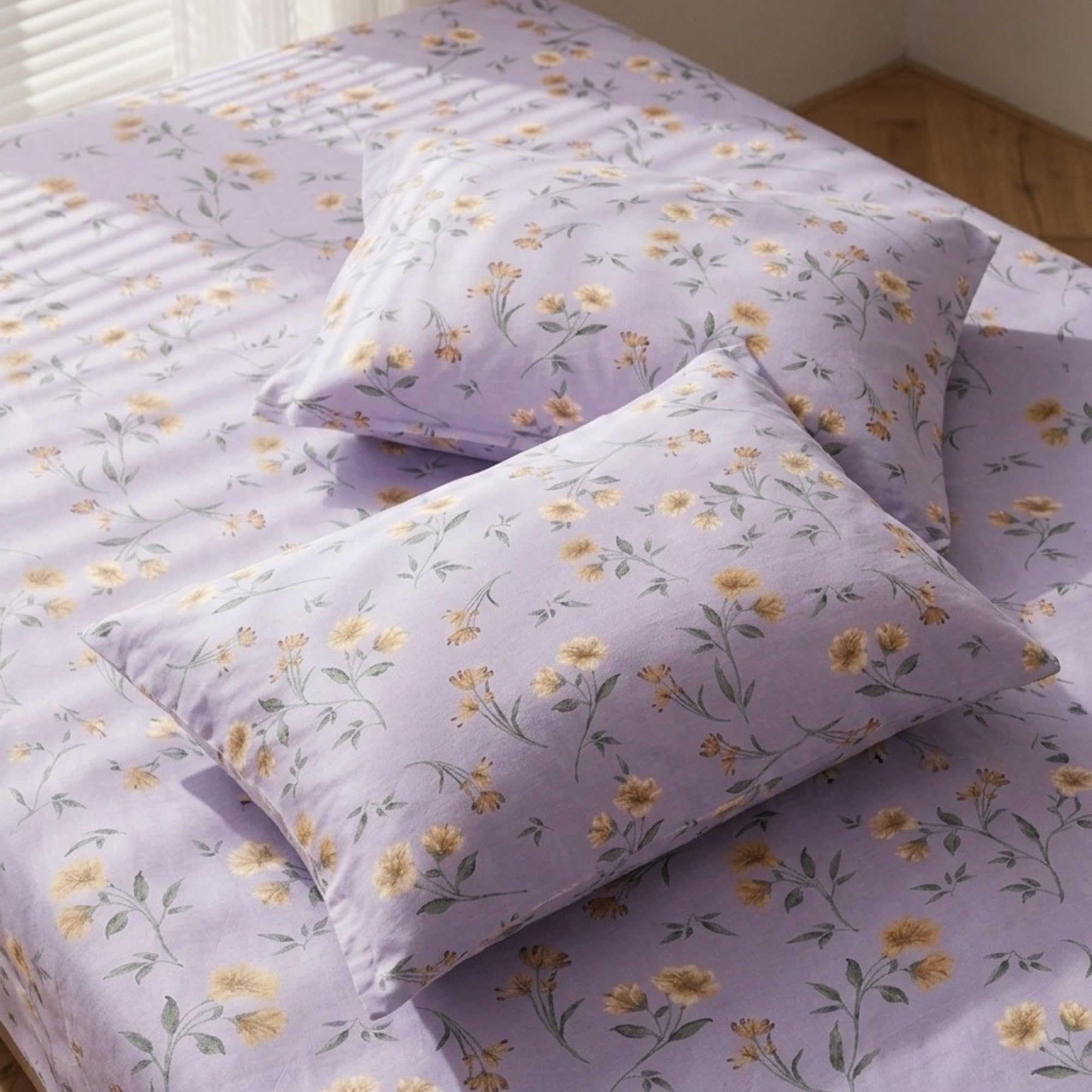 Lilac Floral Queen Size Cotton Bedsheet - FREE SHIPPING -5