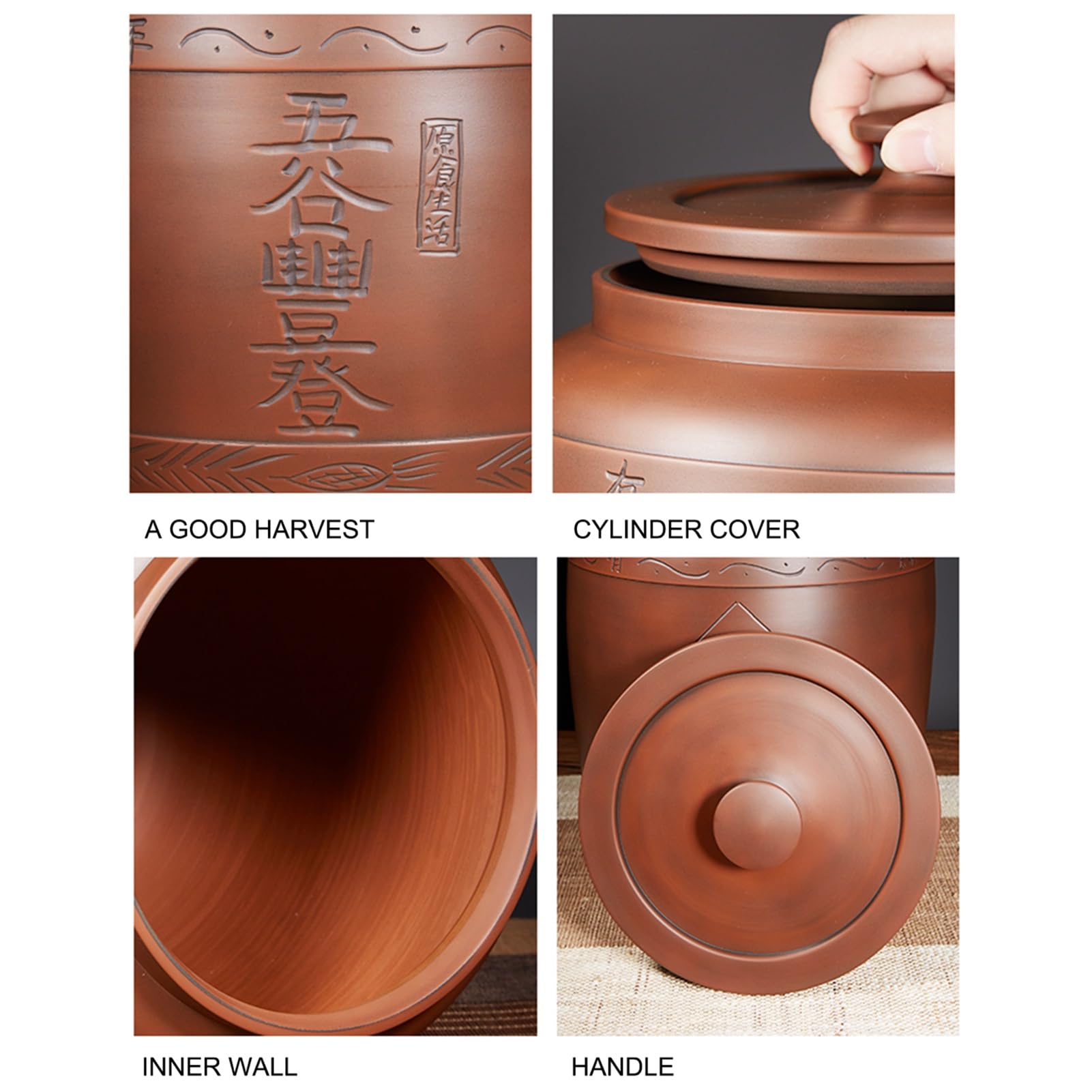 HARELA Ceramiczne pojemniki do przechowywania z pokrywkami, ceramiczne wiadro ryżowe, dozownik ziarna, hermetyczne przechowywanie żywności, do ryżu, soi, kukurydzy, mąki, płatków owsianych (50 x 33
