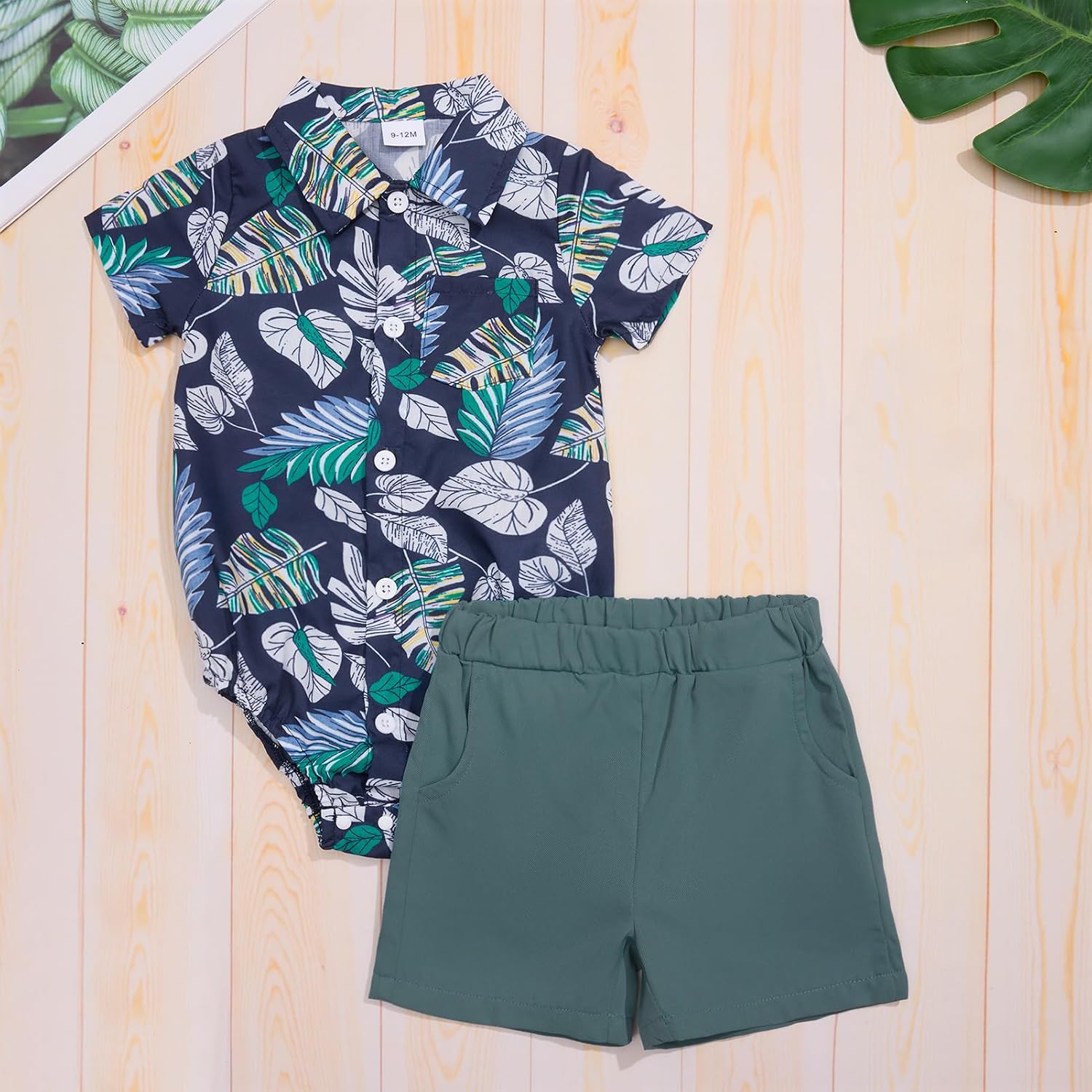 Baby Boy Hawaiian Outfit Baby Boy Summer Clothes Tropical Floral Short Sleeve Shirt + Shorts Beach Vacation Clothes