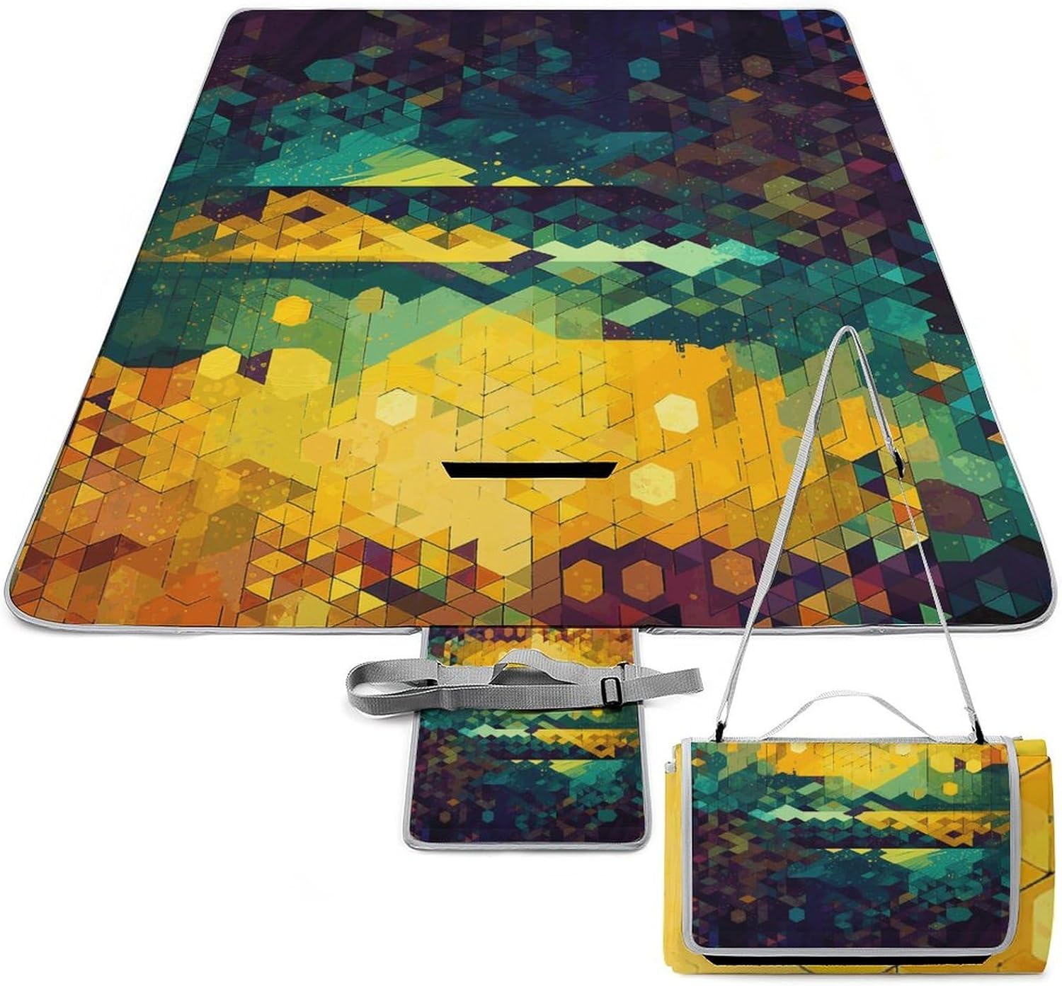 Shiny Hexagon Outdoor Mat Foldable ，Beach Blanket Waterproof Surface，Easy to Clean Travel Blanket， for Spring and Summer Grassland Camping
