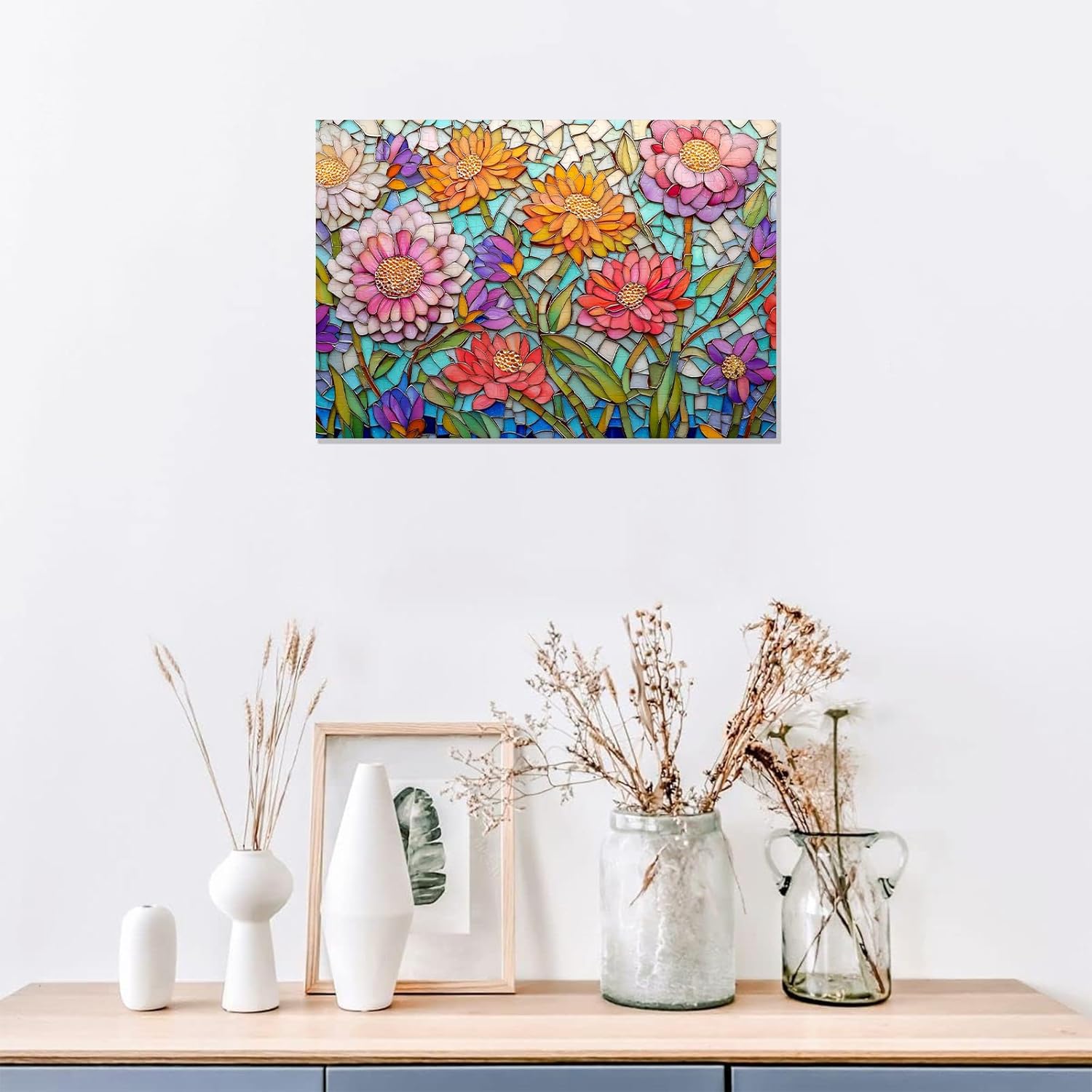 Great Jigsaw Puzzles for Adults 300 Pieces Stained Glass Mosaic Art Flowers Puzzles for Adults Toys Gift Family Decoration Kids Puzzle