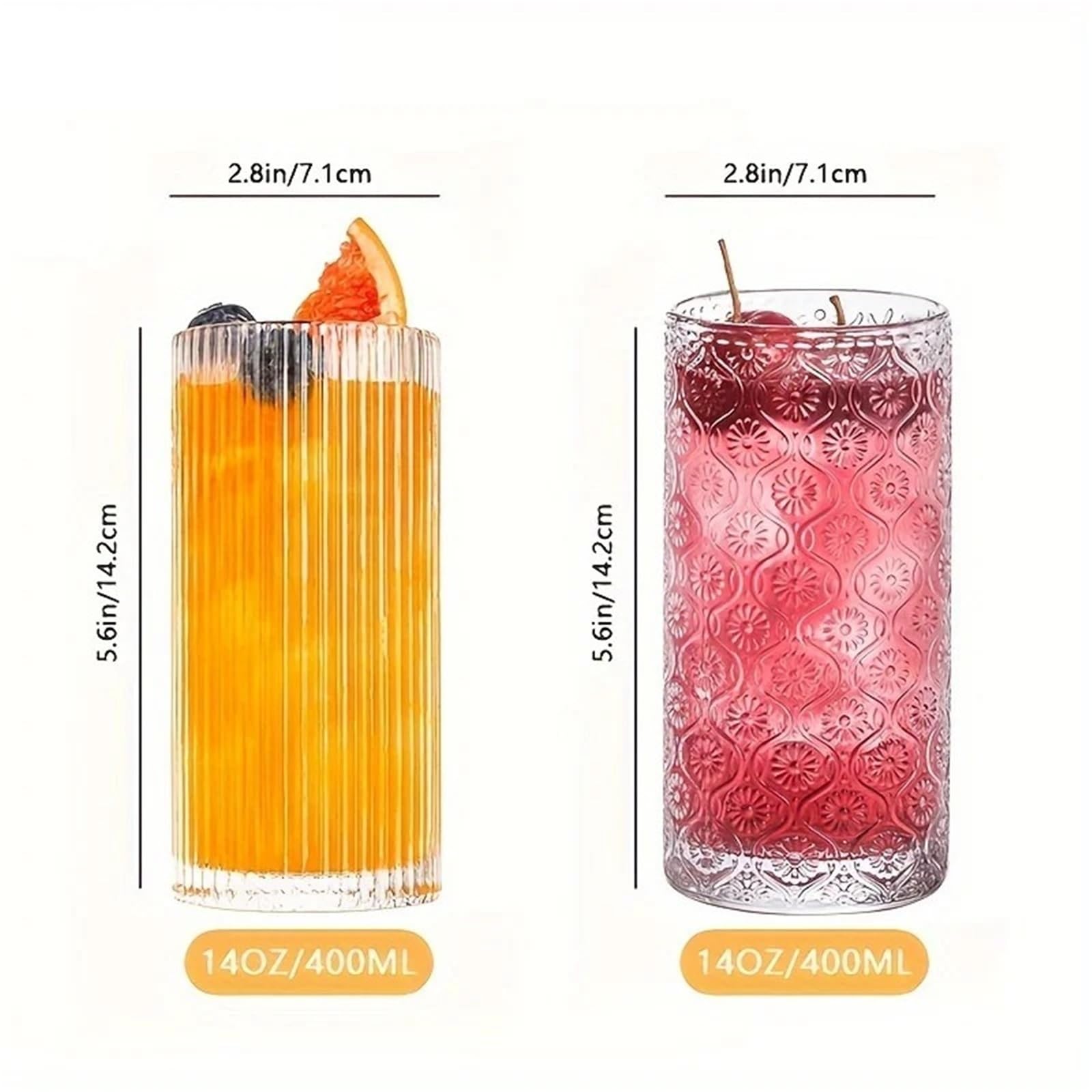 Drinking Glasses 6PCS Glass Cup 400ML Highball GlassesVintage Glassware(6PCS-B)
