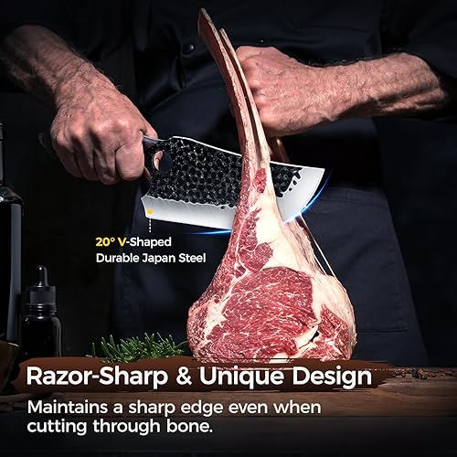Miniatura 2 de Cuchillo de carnicero para carne, cuchillo japonés forjado a mano, juego de 3, cuchillo de cocina de alto carbono, cuchillo de chef serbio y