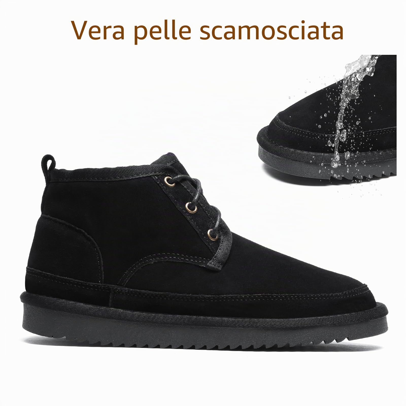 Meik Mangni Stivali da Neve Donna Stivaletti Invernali Uomo Comodi Scarpe con Calda Foderati Antiscivolo Scarponi Neve Classici Snow Boots Esterno Nero 40EU（Dimensioni della Suola 41EU）