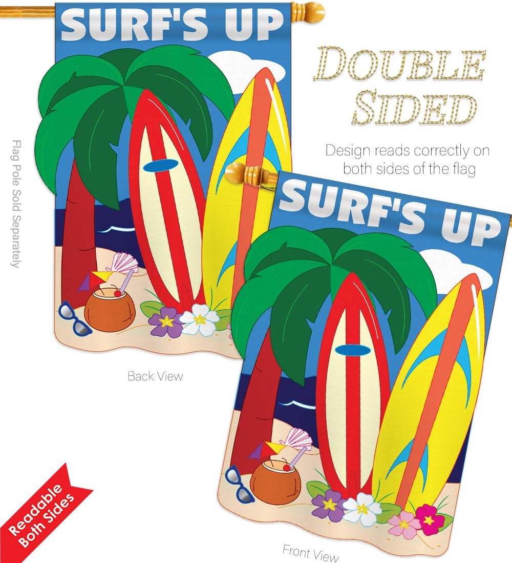 Fun in The Sun Surf's Up Garden House Flags Set Summer Beach Pool Luau Tropical Party Season Outdoor Summertime Sunny Small Decorative Gift Yard Banner Double-Sided Imported 28 X 40
