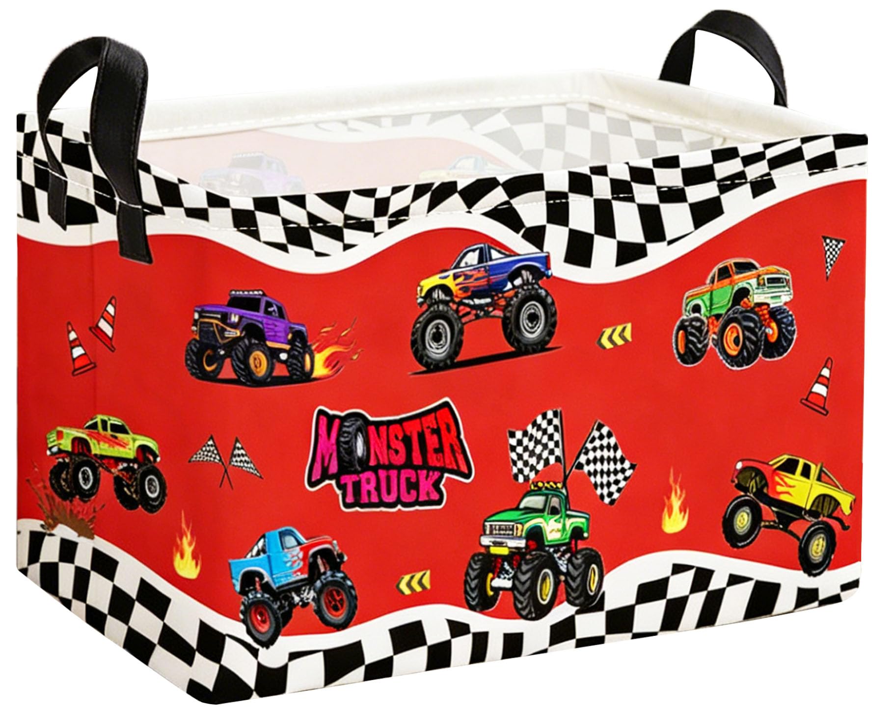Essme Rectangular Kids Basket,Car Storage Bins Organizer with Handles for Boys Room Decor, Gift Basket,Shelf Basket.(Red Car)