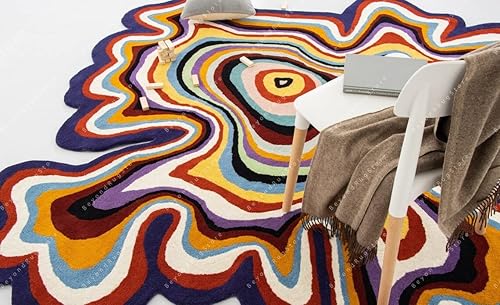 Miniatura 6 de Alfombra de área hecha a mano con patrón de ilusión de forma irregular 100% lana hecha a mano (color multicolor, 4 x 4 pies)