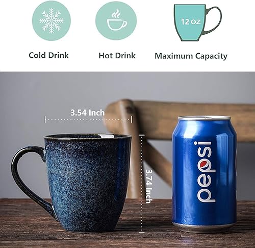 Miniatura 4 de vicrays Juego de 10 tazas de café de cerámica de 12 onzas y tazas de capuchino de 6.5 onzas con platillo, tazas y tazas esmaltadas únicas con asa