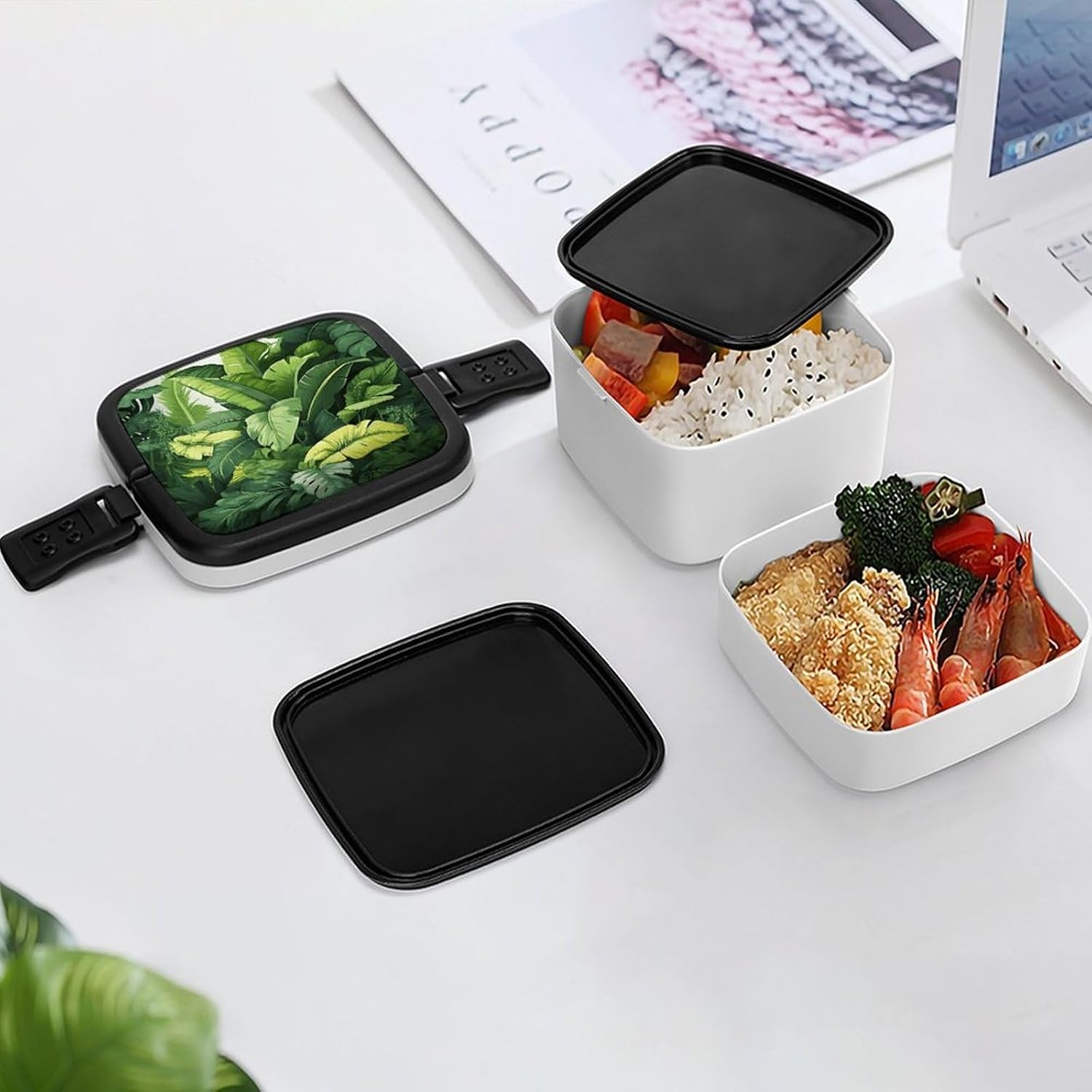 Cute Banana Leaves Bento Box Large Capacity Double Layer Lunch Boxes Portable Leakproof Meal Box Stackable Lunch Container For Work Picnic Camping