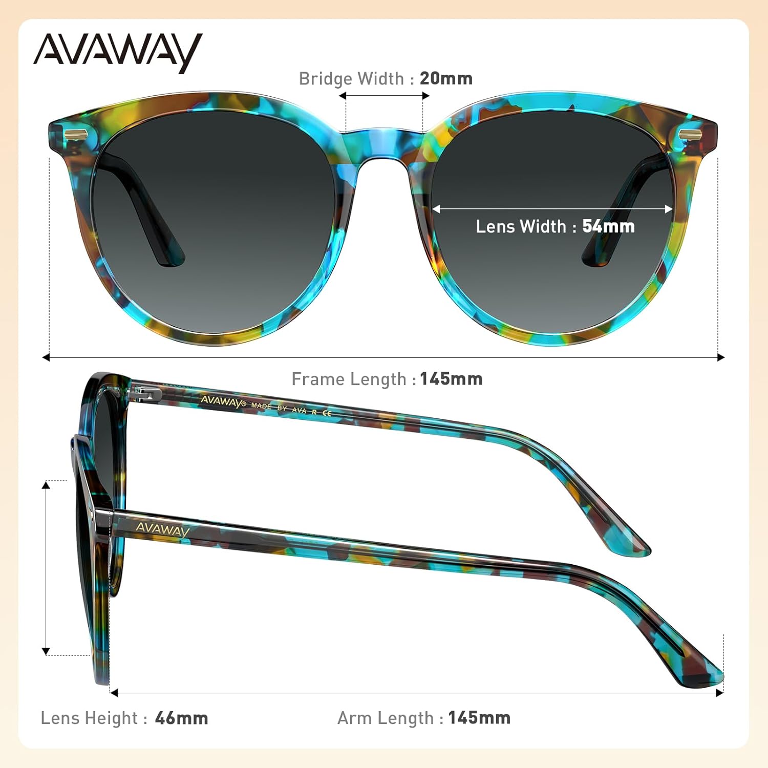 AVAWAY Round Oversized Acetate Polarized Sunglasses for Women UV Protection Dark Driving Beach Shades