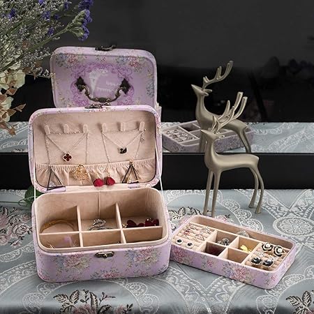 Amazon ジュエリーボックス 二層アクセサリーケース 大容量 小物入れ宝石箱 取っ手付き 王女ジュエリーボックス パープル ジュエリー収納 オンライン通販