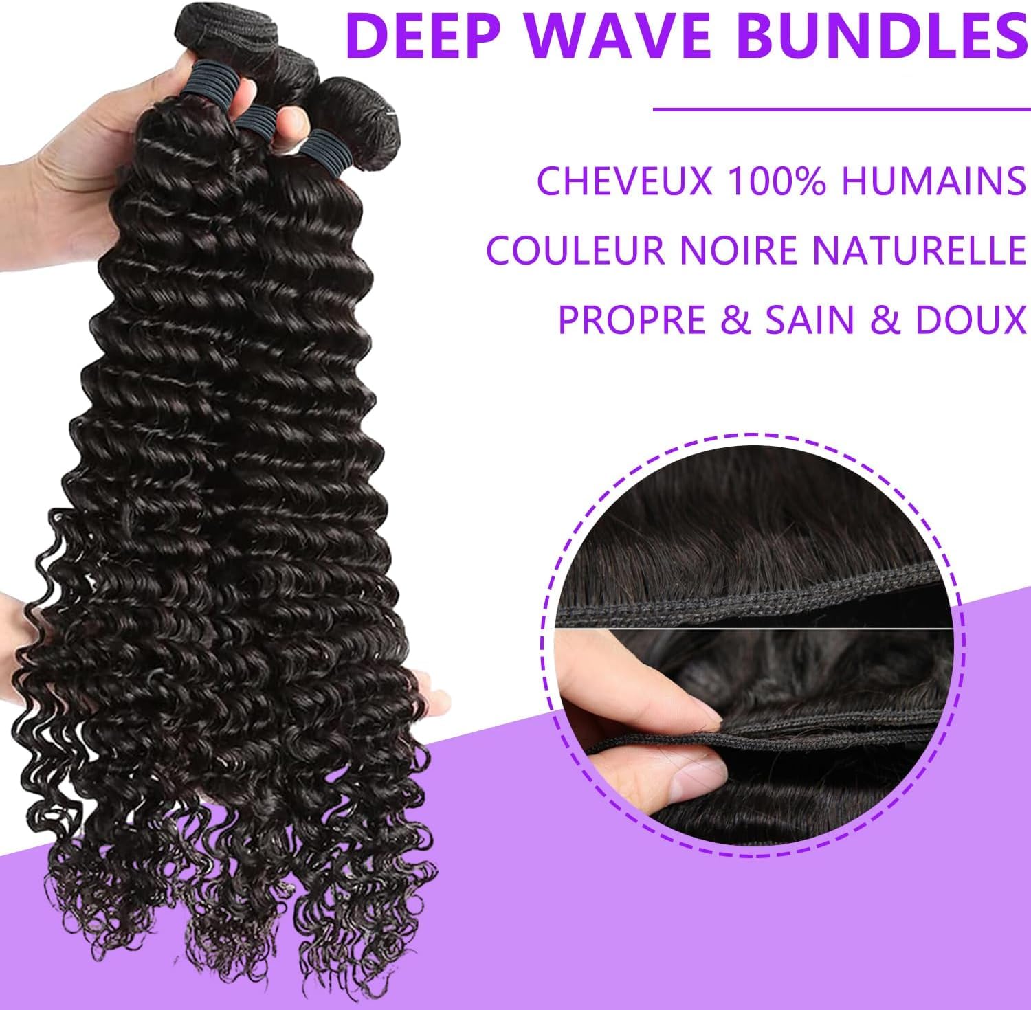 Extensiones de Cabello Humano Rizado 24 24 24Inch Deep Wave Human Hair Bundles Pelo de Cabello Brasileño Rizado Natural 3 paquetes 70g/pc Total 210g