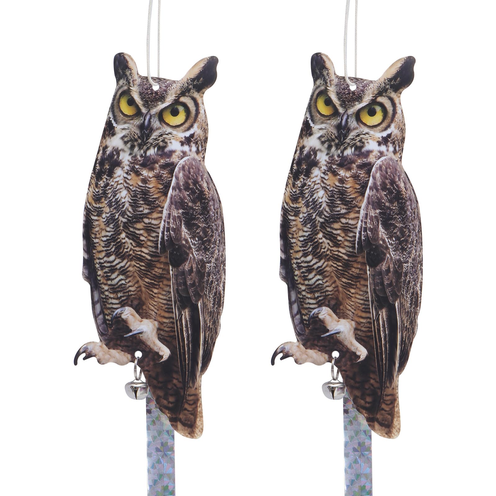2Packs Fake Owl Reflective Owl Woodpecker Control Device for House Windows Outdoor Garden Yard