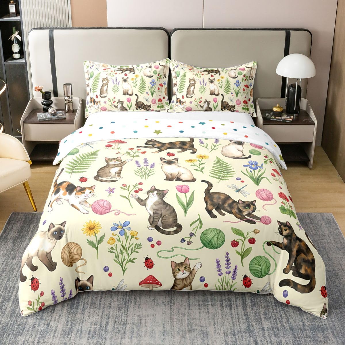 Housse de couette 100% coton chat mignon pour lit douillet