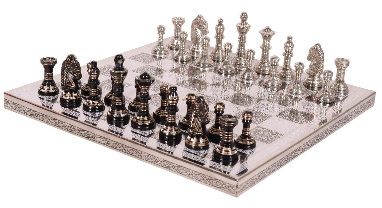 NewIndiaHaat Guruji Divinity Collectible Inspired Premium Metal Brass Chess Board Game Set with 100% Brass Pieces with Velvet Storage Box