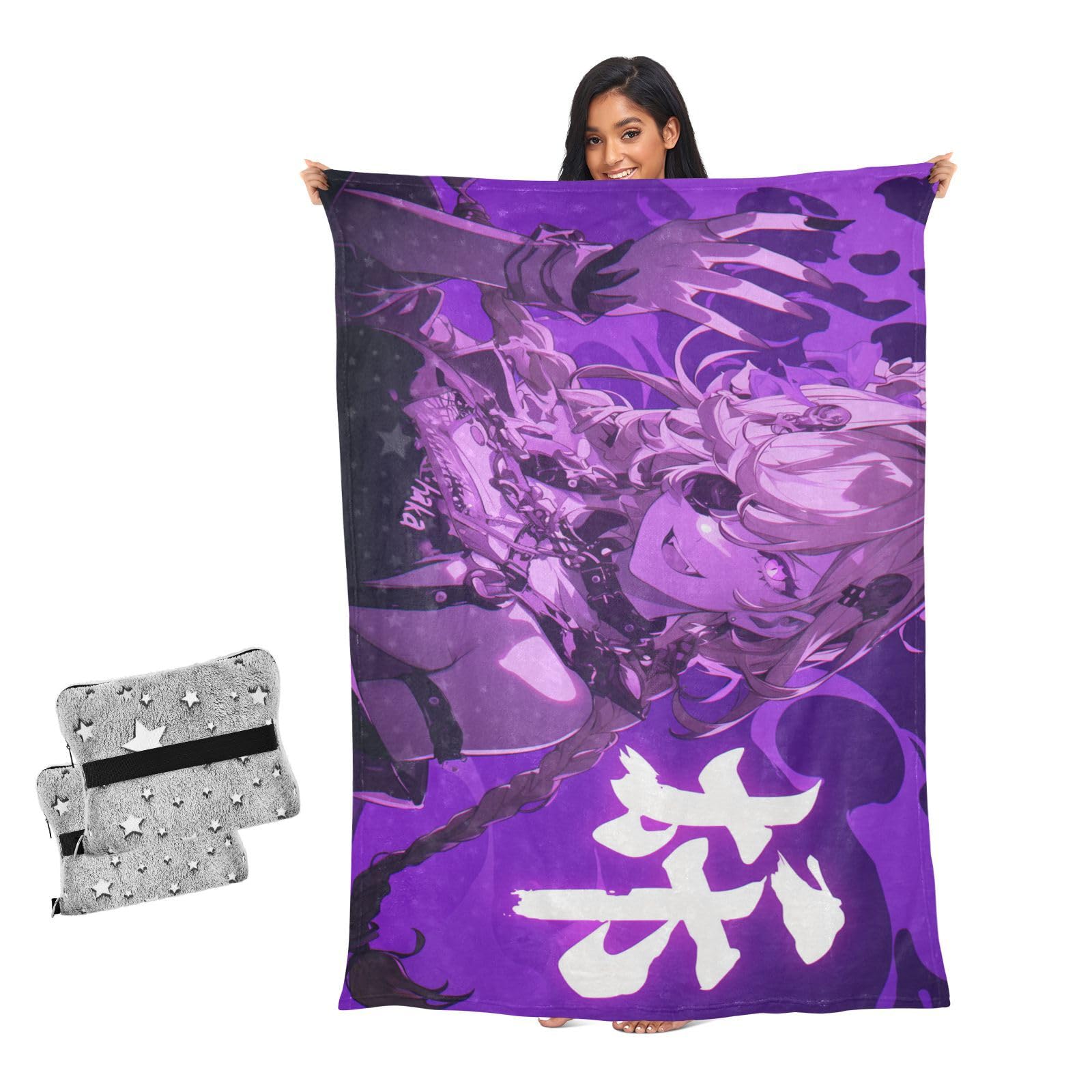 Manta de anime morada para evitar el frío en el sofá y la oficina