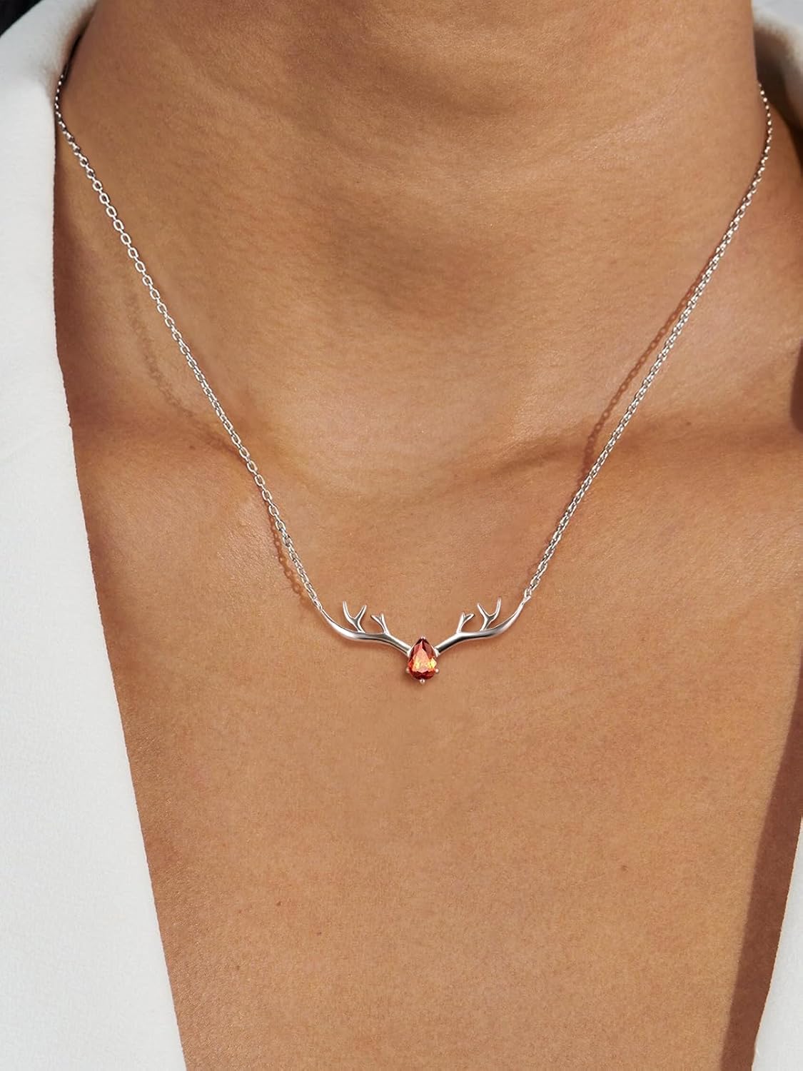 Silvora 925 Sterling Silver Deer Antler Necklace, Antler Deer Jewelry Antler Pendant Choker Birthstone Necklace Christmas Jewelry for Women - Image 6