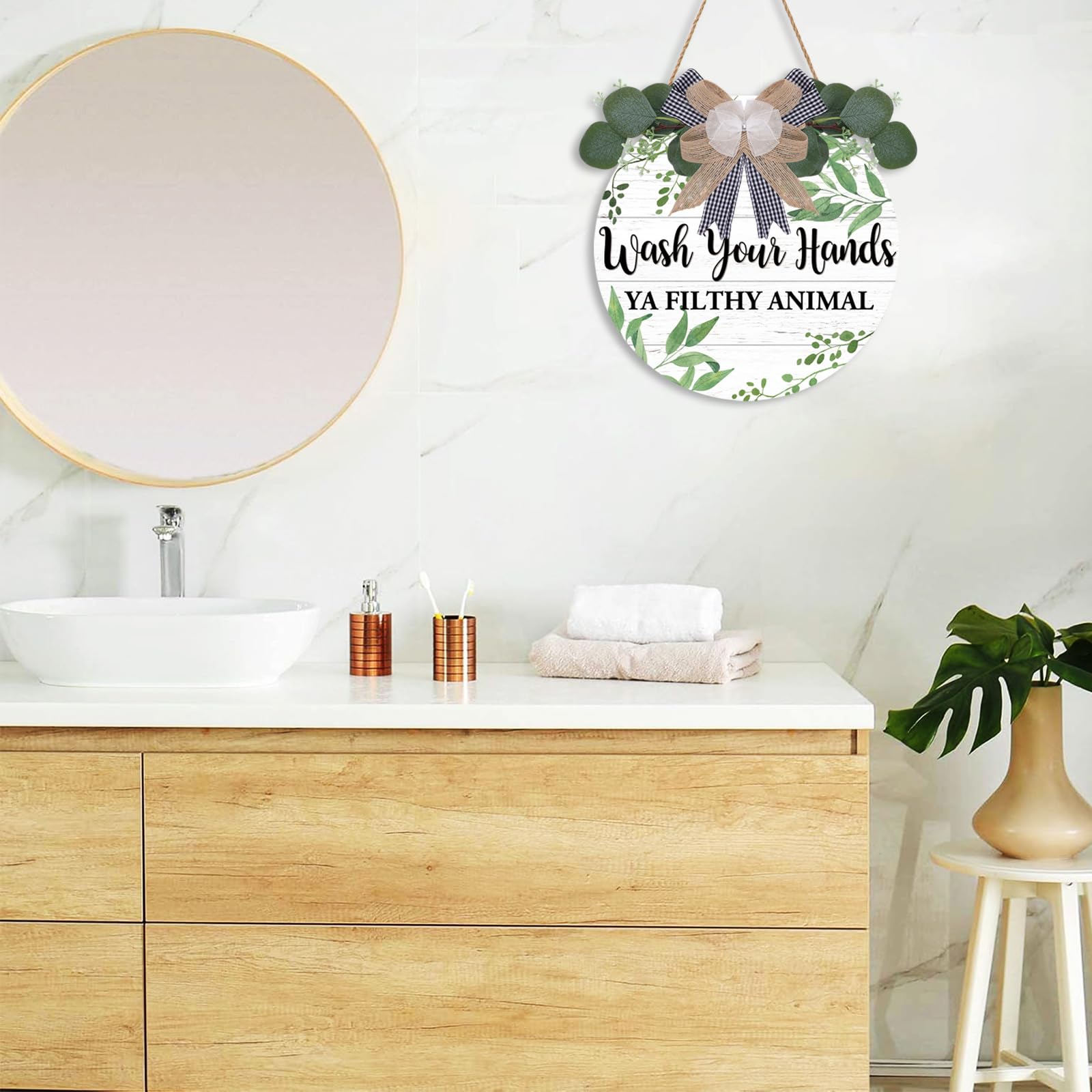 TOARTi Bathroom Sign,Wash Your Hands Ya Filthy Animal Wall Decor,Funny Bathroom Wooden Hanging Wall Art - Image 4