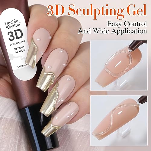 Miniatura 2 de Double Rhythm Gel de uñas en gel 3D de 0.5 onzas, no se limpia, para diseños de uñas, arte de uñas para dibujar, moldear, escultura y decoración