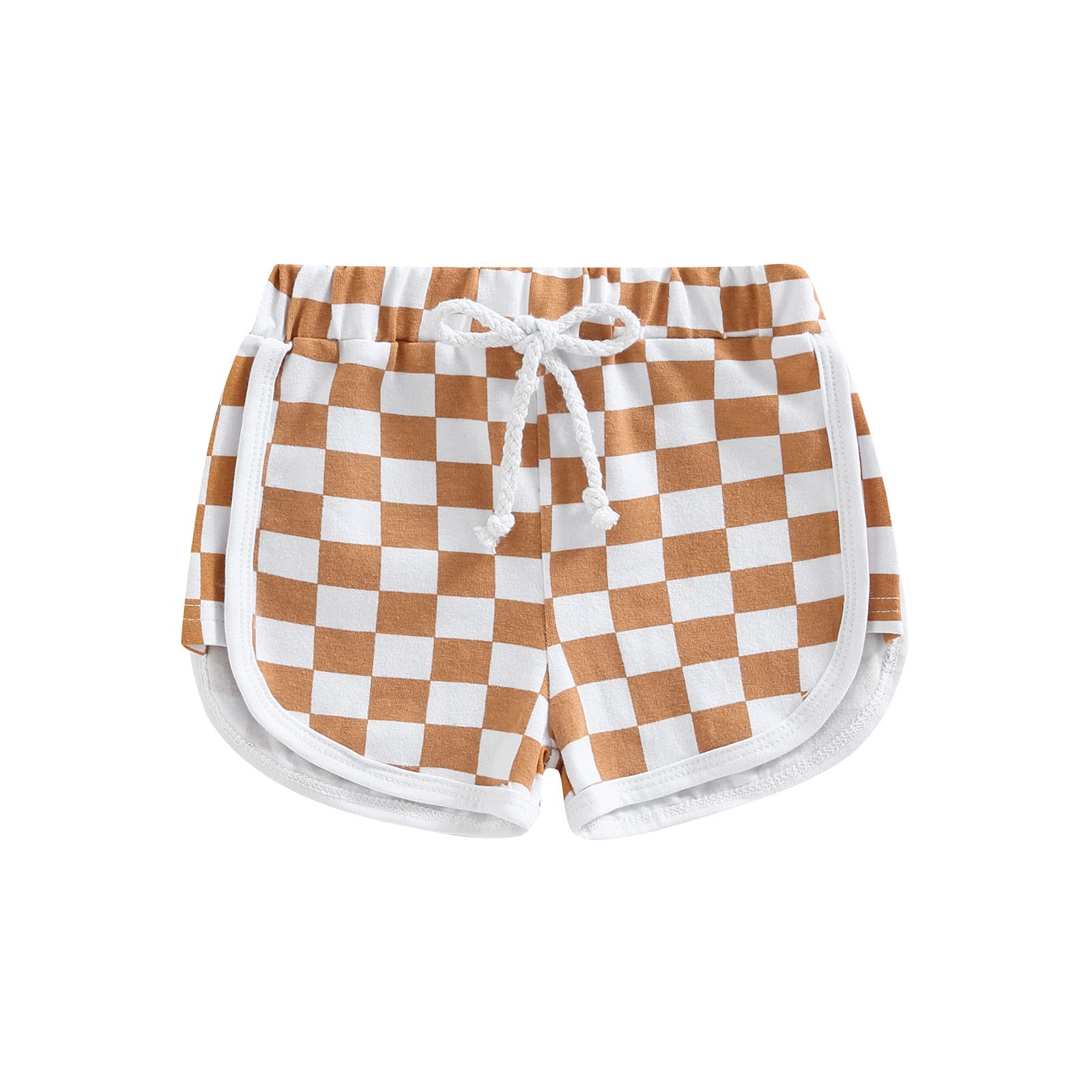 Todler Baby Boy Girl Summer Shorts Checkerboard Shorts Drawstring Elastic Waist Plaid Print Casual Short Bottoms (A-Brown, 2-3 Years)