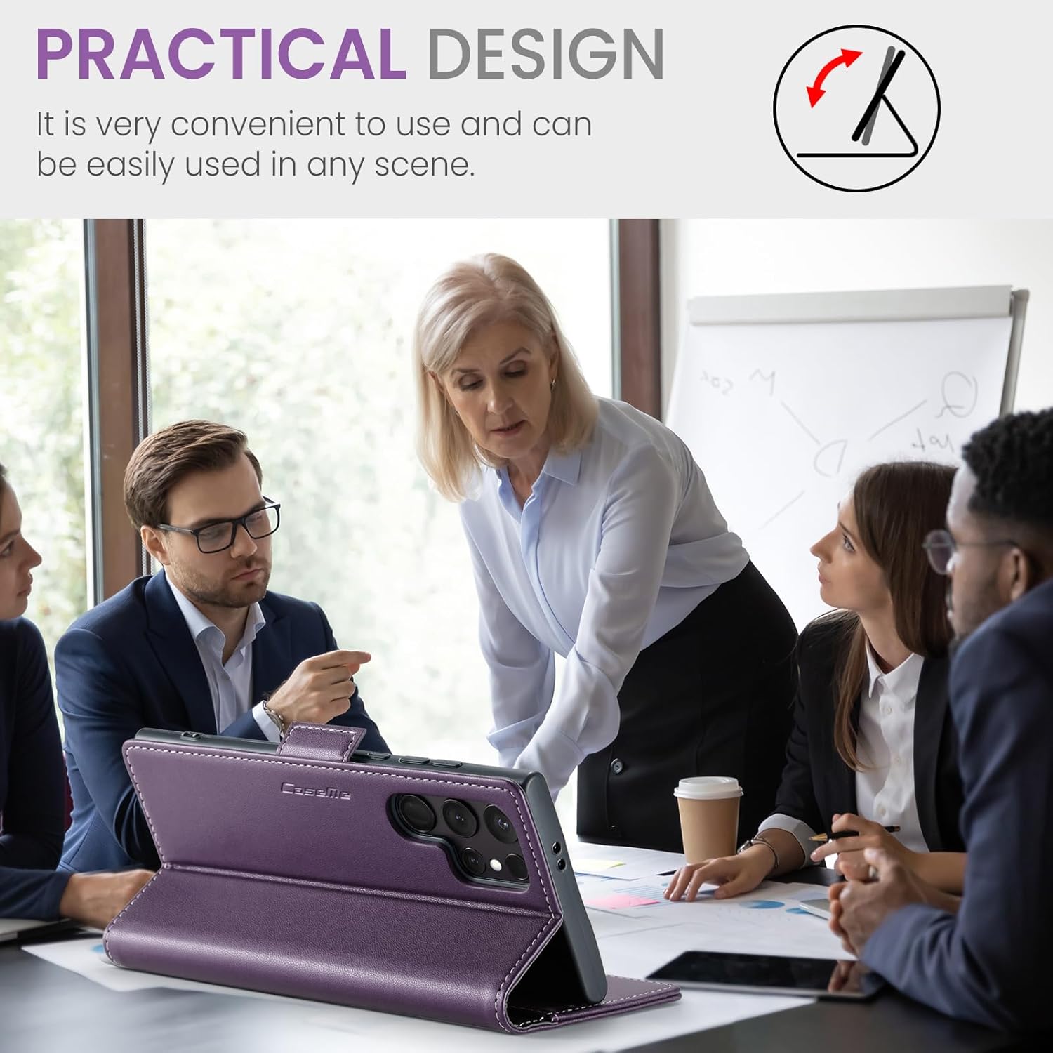 AUPAI for Samsung Galaxy S25 Ultra Wallet Case with Credit Card Holder, PU Leather RFID Blocking Folio Flip Kickstand Magnetic Clasp Protective Phone Cover for Women Men Purple - Image 7