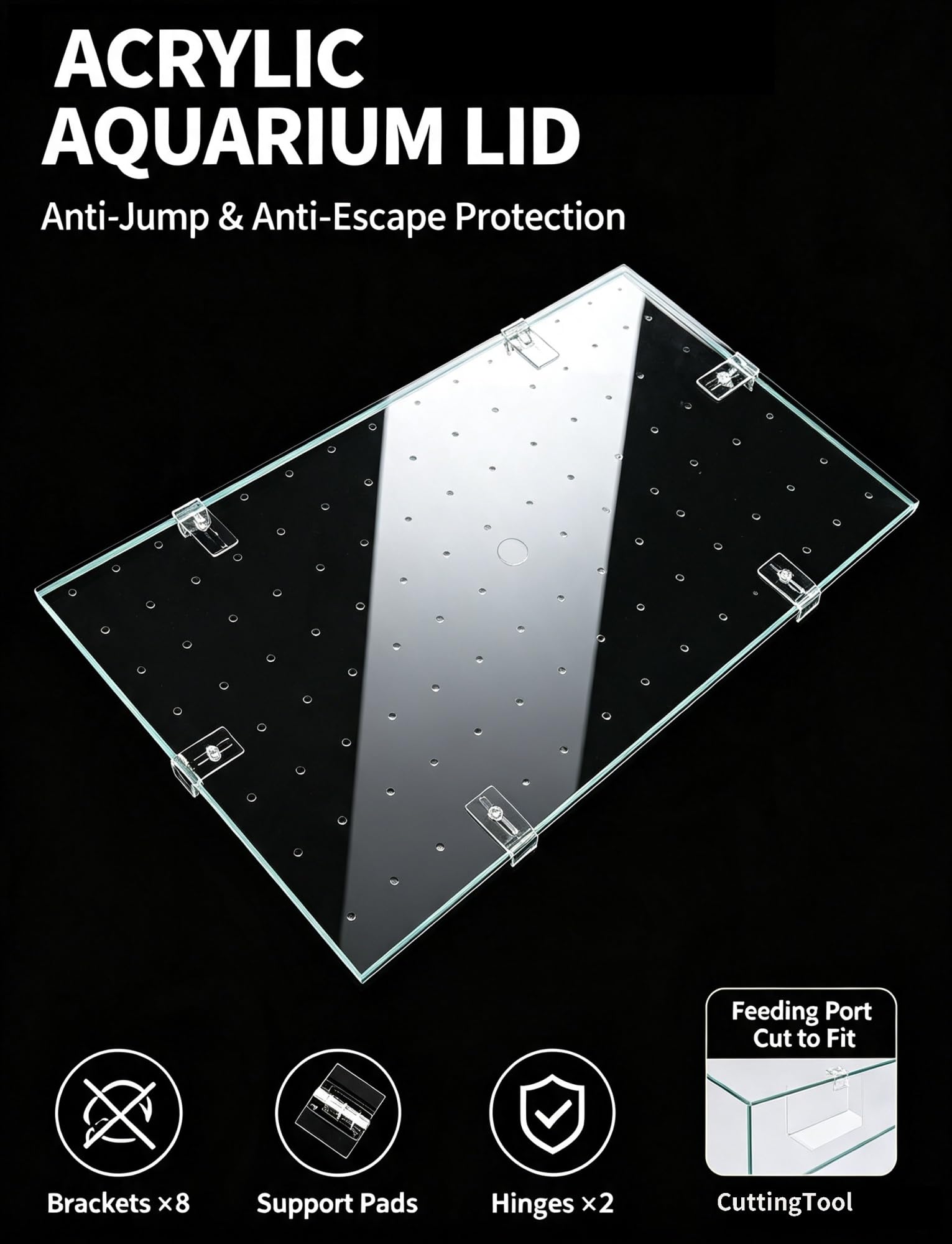 Tapa de Acuario Acrílica Transparente Personalizable, Antisalto
