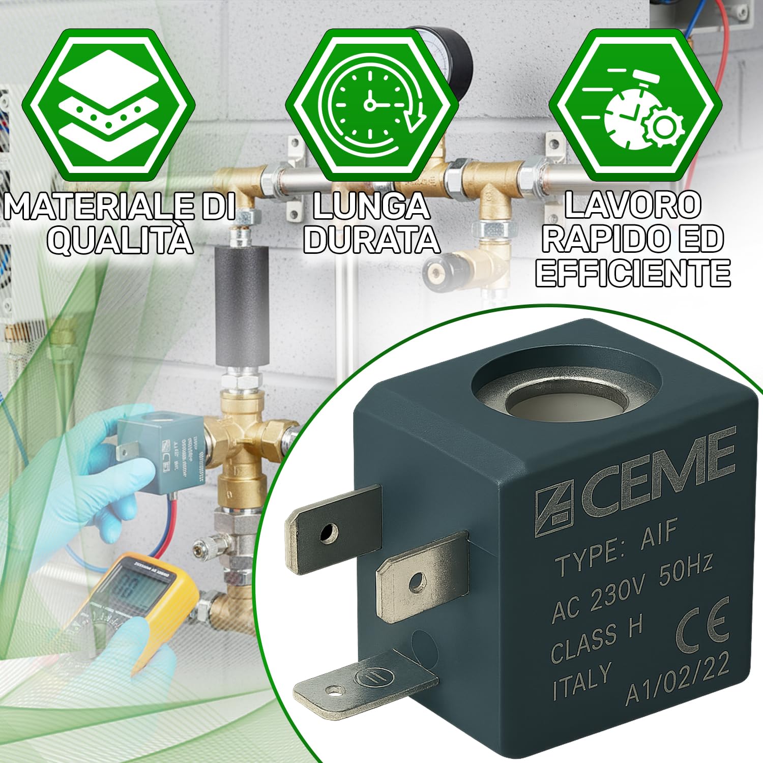 Bobina Tipo AIF per Elettrovalvola 230V 50Hz con Diametro del Foro Ø 10 mm e Dimensioni 29x22x27 mm - ONIX TECH