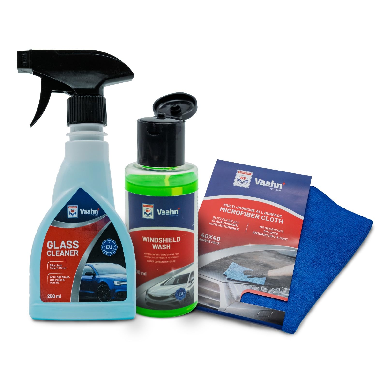 HP Vaahn Clear Vision Car Glass Care Kit – Glass Cleaner (250ml), Windshield Wash Concentrate (100ml) & Microfiber Cloth (40x40 cm, 500 GSM) | Streak-Free Visibility Combo-image-34