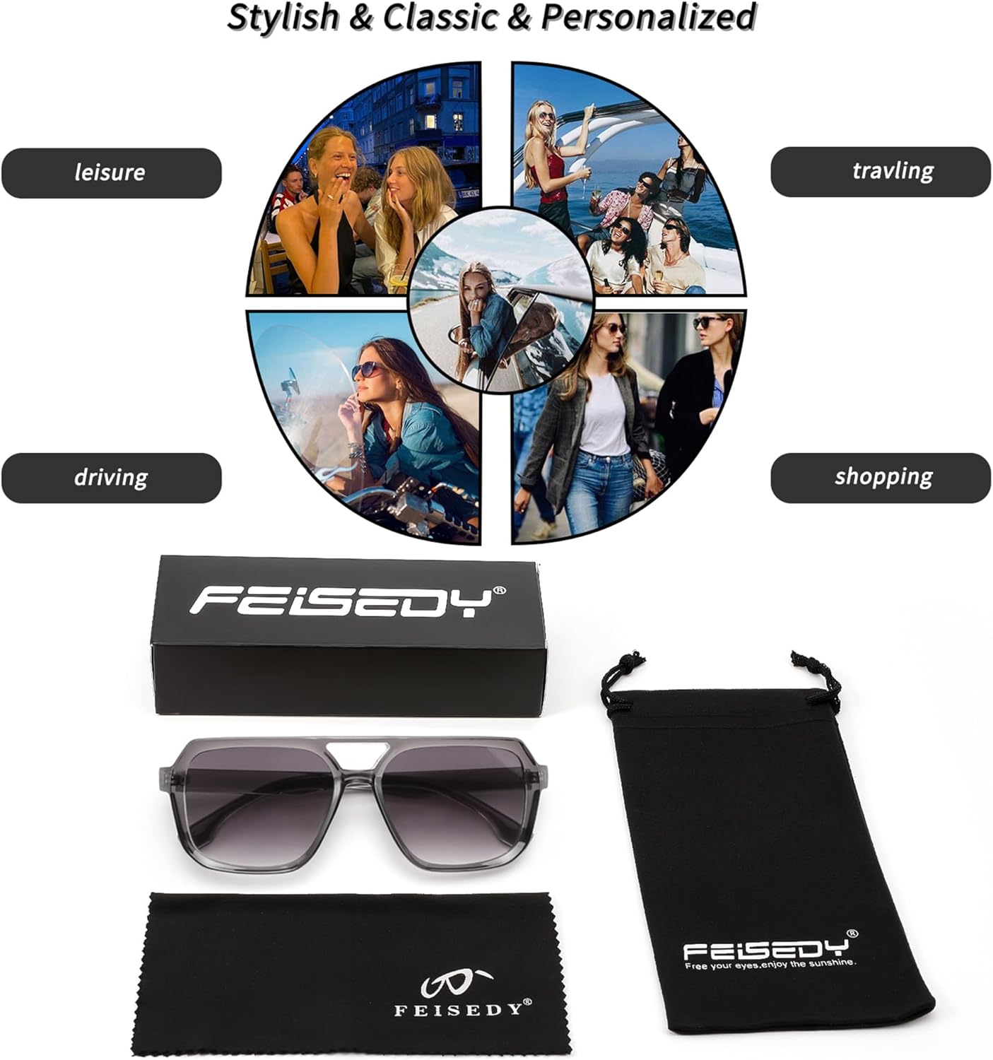 FEISEDY Retro 70s Aviator Sunglasses for Women Men, Oversized Vintage Square Shades, UV400 Sun Glasses B0267 - Image 7