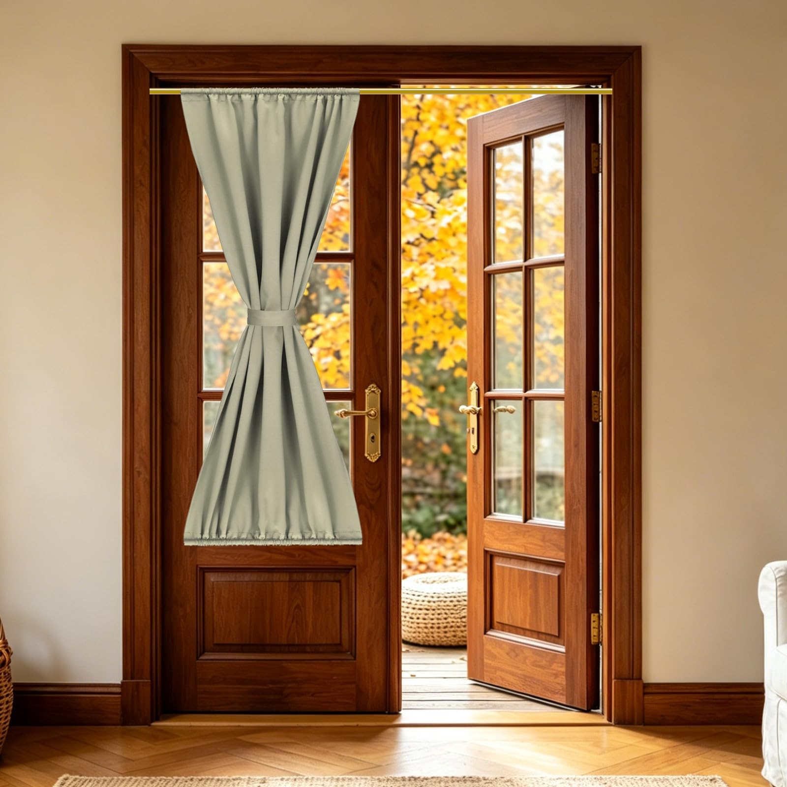 sourcing map 1 PC French Door Curtain, 76.5 x 163cm Blackout Thermal Insulated Energy Saving Drape Polyester Rod Pocket Curtains & Drapes for Kitchen Front Door Window Treatments, Golden Brown