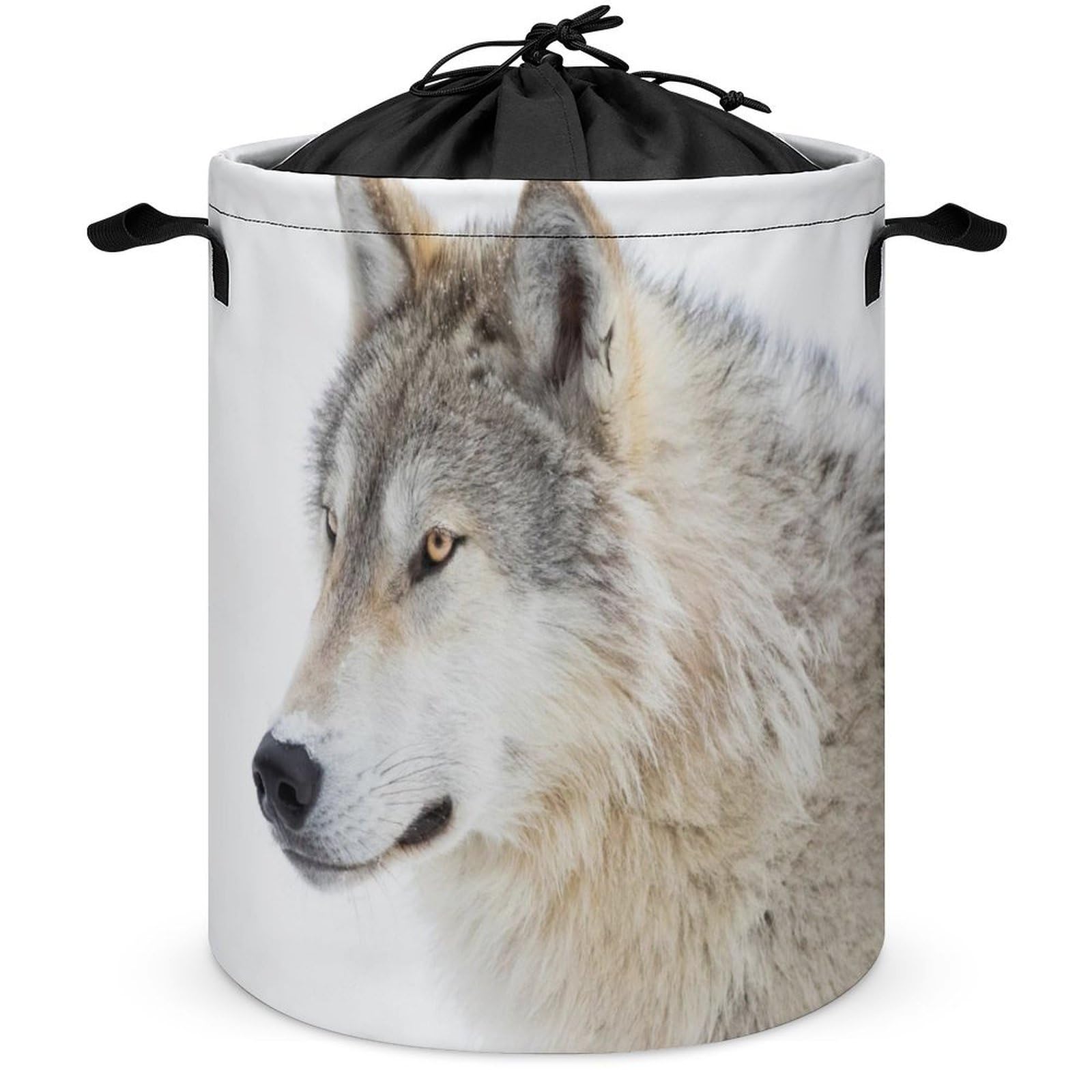 Qjjinxior Drawstring Laundry Hamper, Brown Wolf Laundry Basket, Washing Basket with Handle