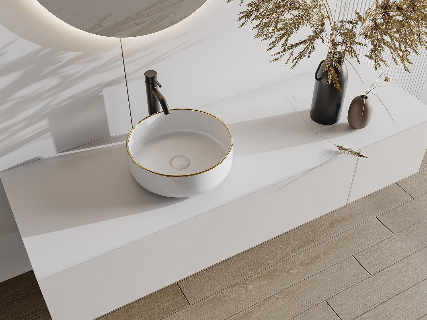 Vente-unique - Lavabo sobre encimera Leniso - L 36cm x A 36cm x H 12cm - cerámica - blanco, dorado