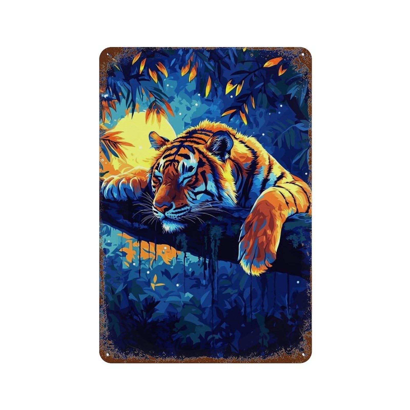 Tiger Sunset Jungle Art Retro Metal Sign 11.8"x7.9", Industrial Home Decor for Garage, Pub Or Kitchen