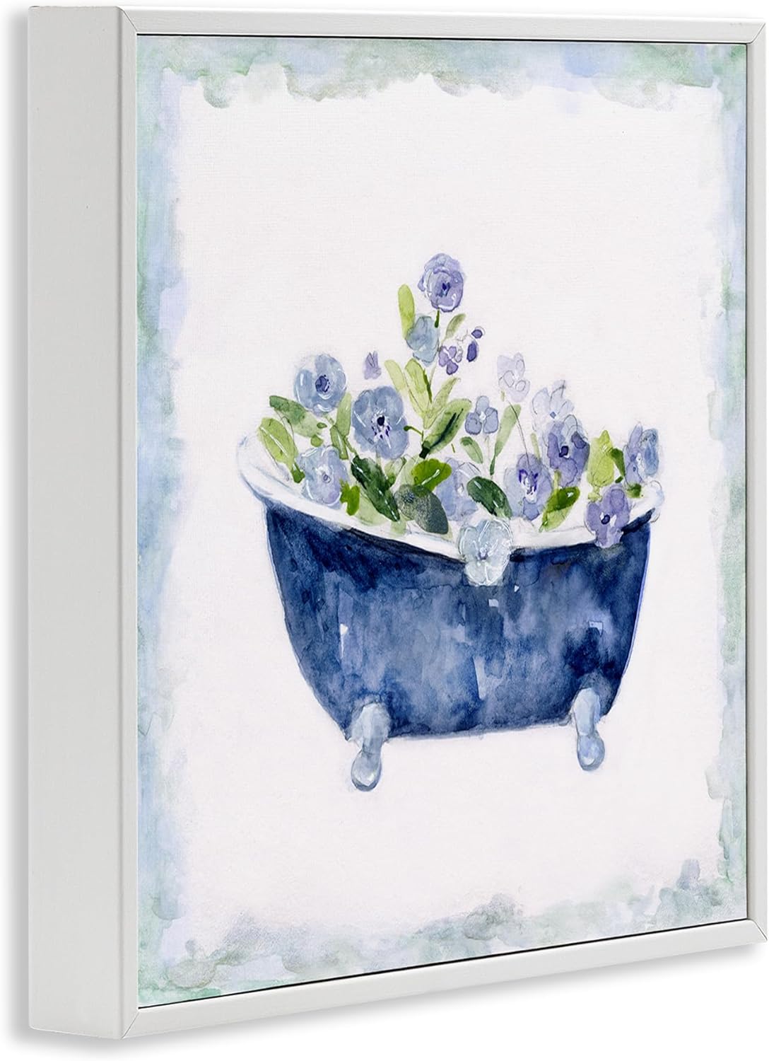 Stupell Industries Charming Blue Bathtub Botanical Floral Watercolor Border,Design by Sally Swatland