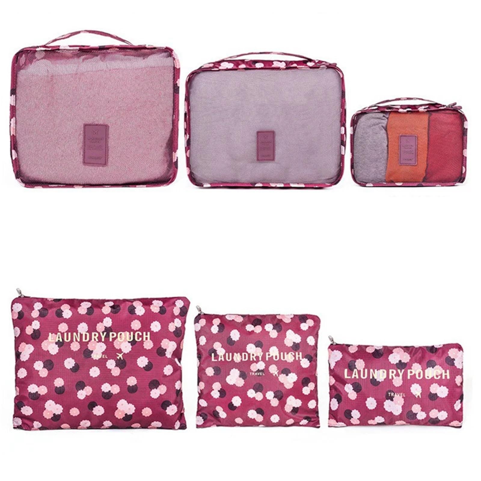 6pcs Travel Organizer Set Suitcase Storage Bag Portable Clothes Underwear Shoes Cubes For Travels Makeup Bags Luggage Organizers for Suitcases(Rose pink)