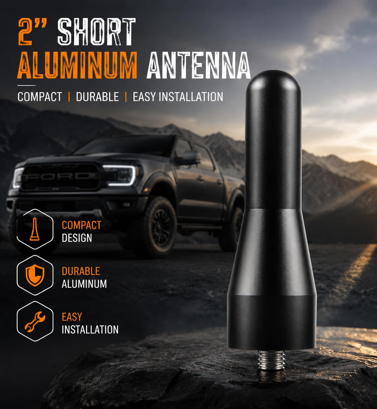 Pour Ford Ranger Antenne courte courte de 5,1 cm pour Ford Ranger 2019-2022 noir