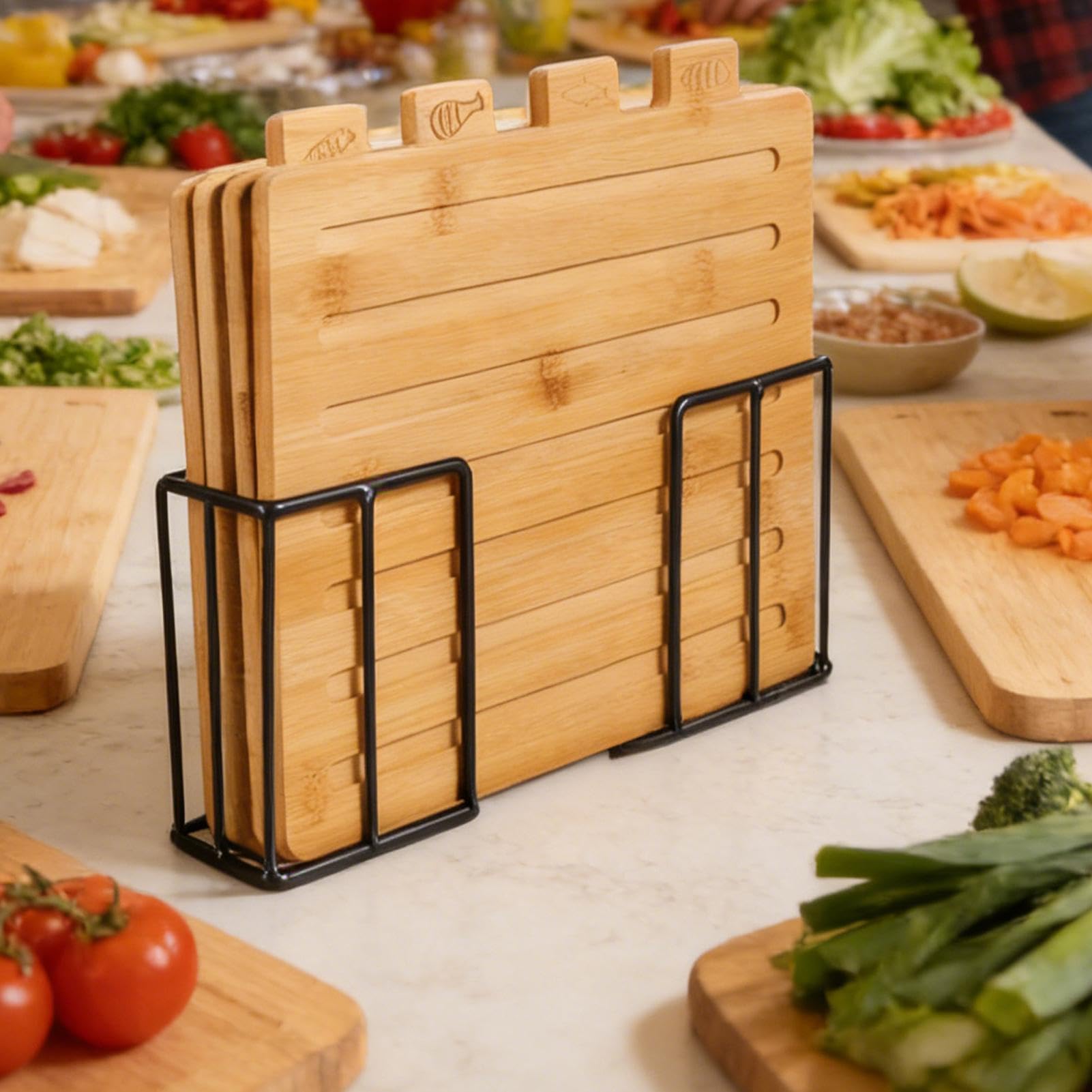 Tagliere per Alimenti Set Di 4 Pezzi In Legno Per Preparazione Pasti | Set Taglieri in Legno per Carne Famiglia Uomini Donne Casa Ristorante Caffè Appartamento Campeggio Dispensa