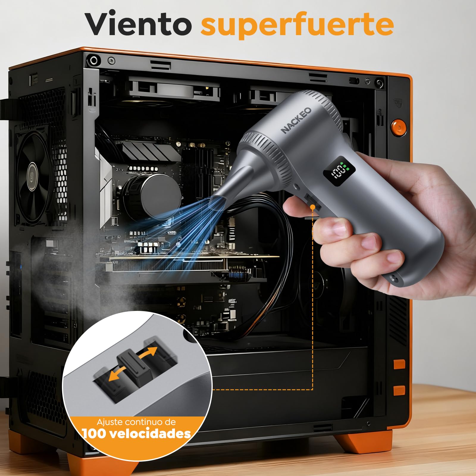 Compressore Aria Portatile, 230.000RPM Soffiatore Aria Compressa, 100 Livelli di Velocità Regolabili, Mini Soffiatore a Batteria con Luce LED e Display,Soffiatore per la Polvere per Casa,Auto,Esterni