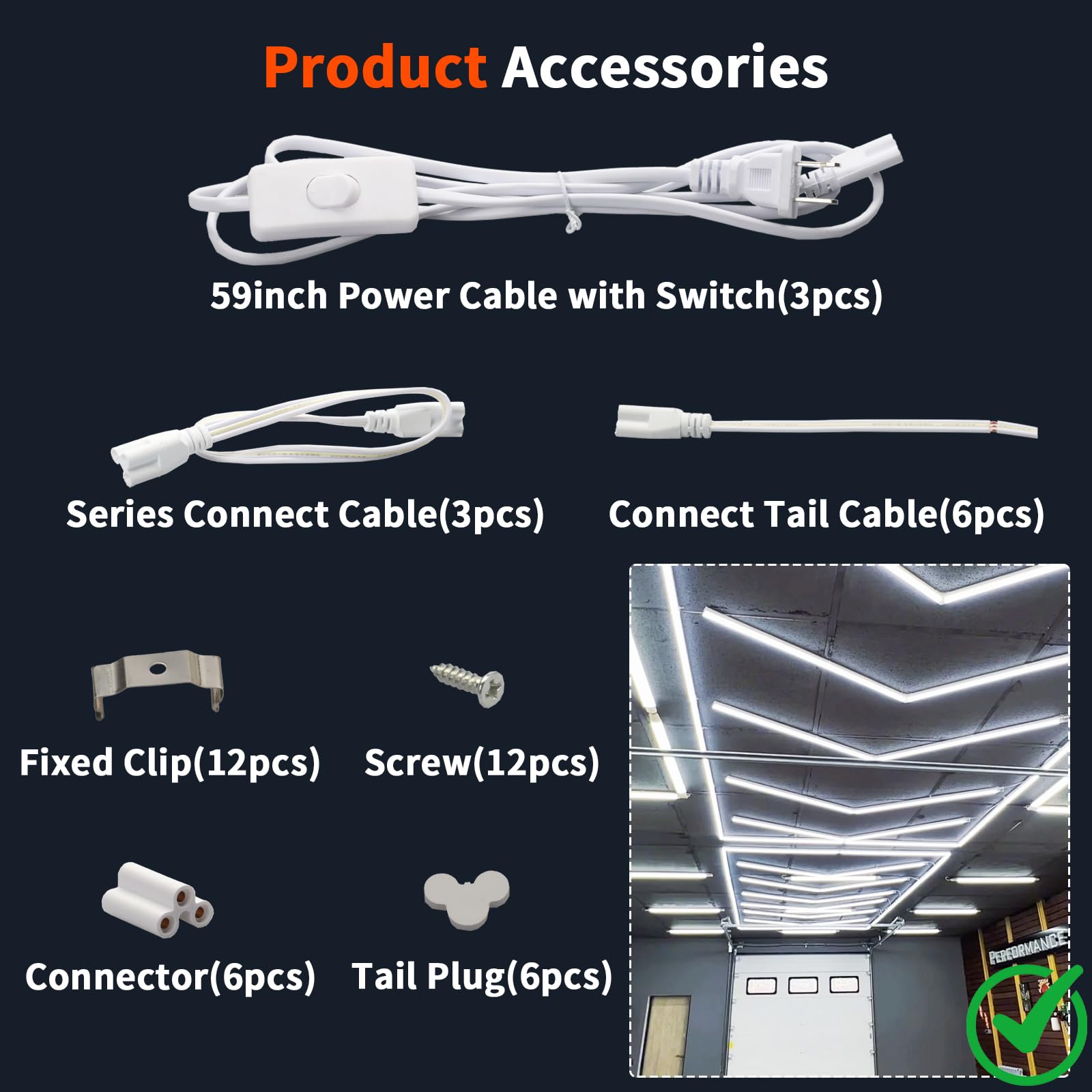 72W LED Shop Lights 4FT 10800LM 6500K Daylight Shop Light Bar with 59 Plug Garage Light Linkable Clear — view 7