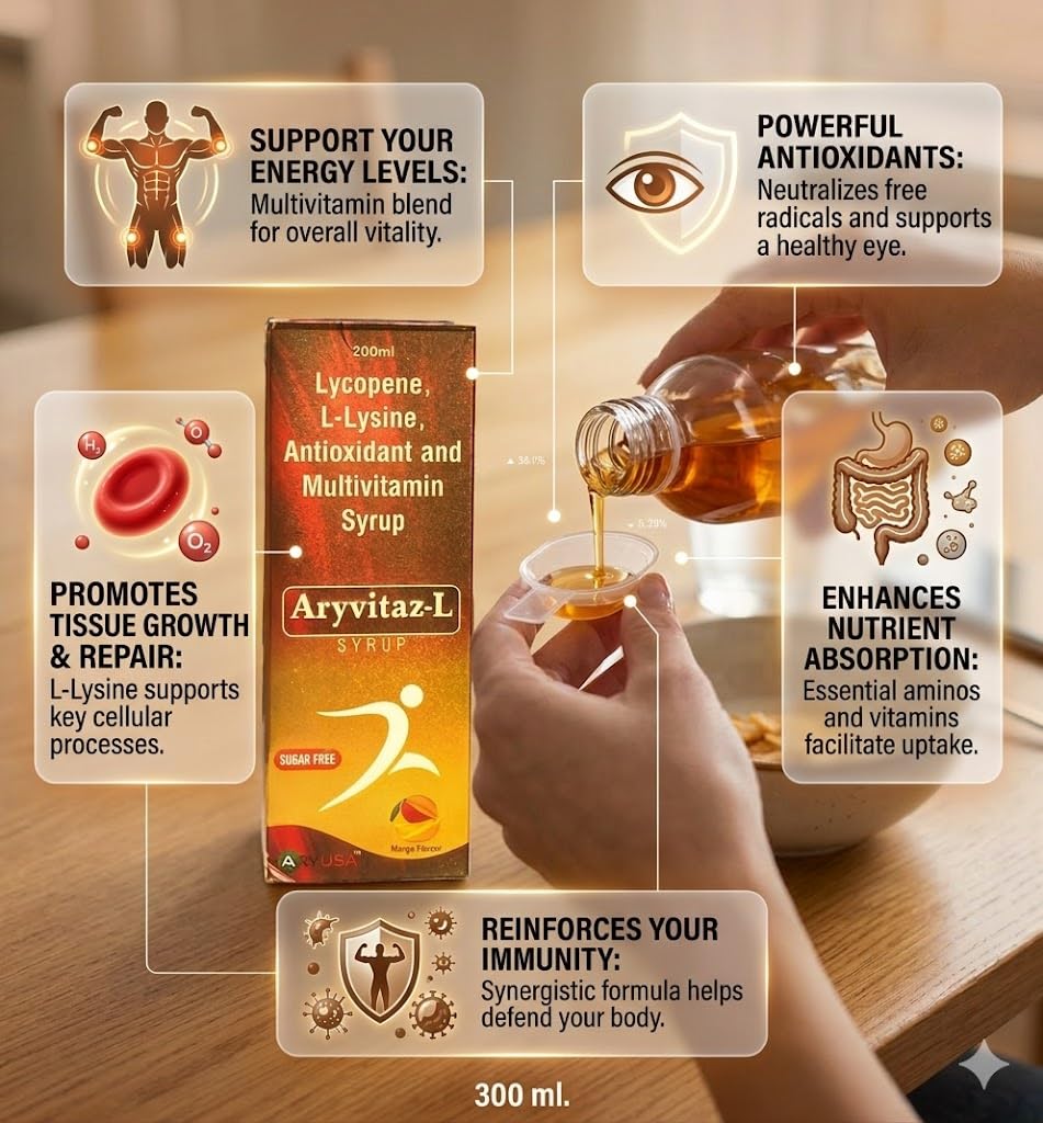 Aryusa ARYVITAZ-L Syrup 200ml Multivitamin & Lycopene with L-Lysine 3